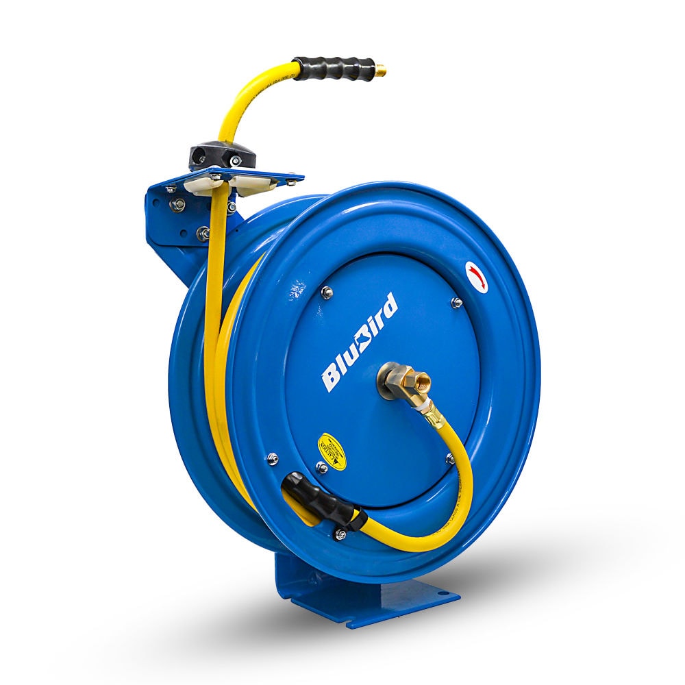 Carrete de manguera de aire retráctil resistente OIL SHIELD con manguera de aire de caucho Clase-A de 1/2 pulgadas por 50 pies, manguera de conexión de 3 pies, brazo individual OSRHD1250