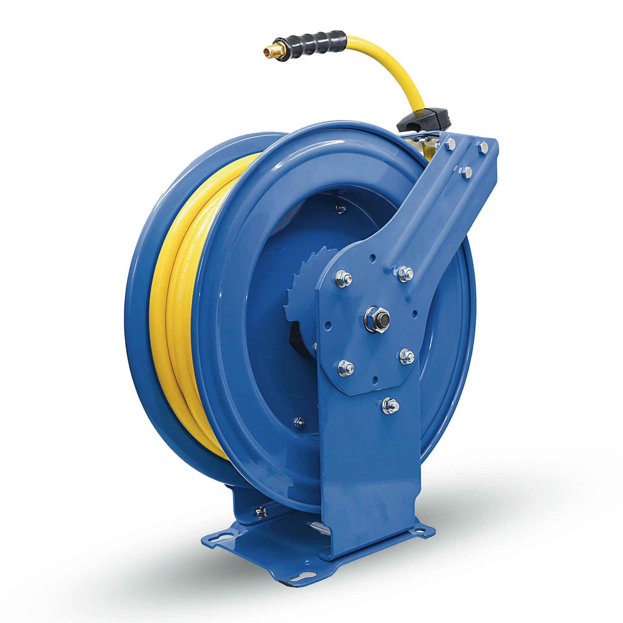 Reel de manguera de aire retráctil resistente con manguera de aire de goma Clase A de 1/2 pulg. x 50 pies, manguera de entrada de 3 pies, brazo dual OSRDA1250 de OIL SHIELD