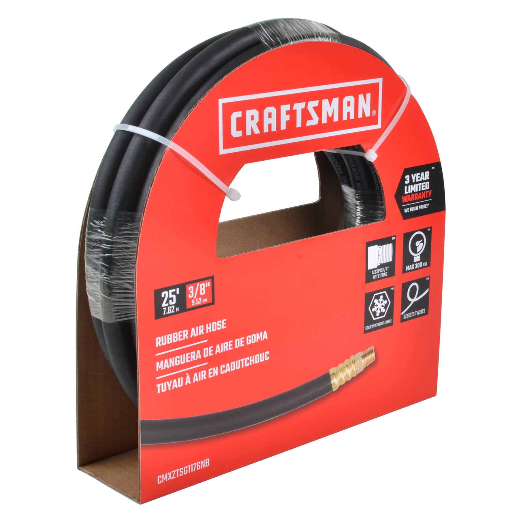 Manguera de aire de caucho de 3/8 pulgadas x 25 pies Craftman CMXZTSG1176NB