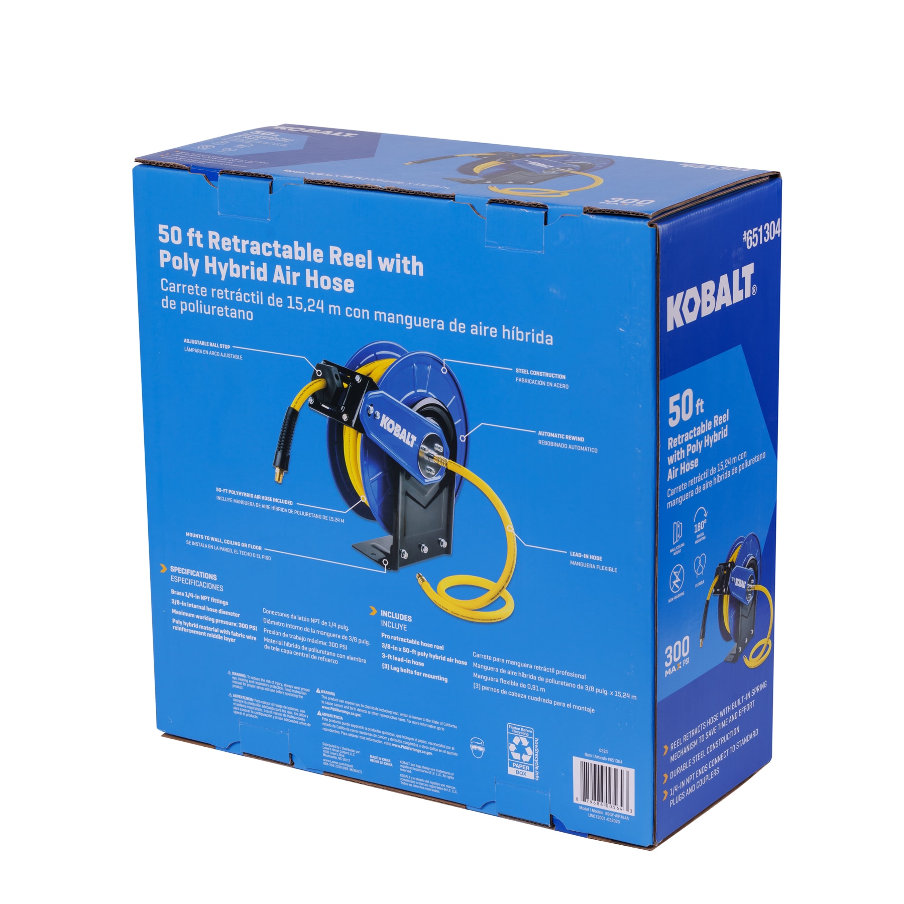 Carrete de manguera retráctil Kobalt con manguera híbrida de 3/8 pulgadas x 50 pies SGY-AIR184