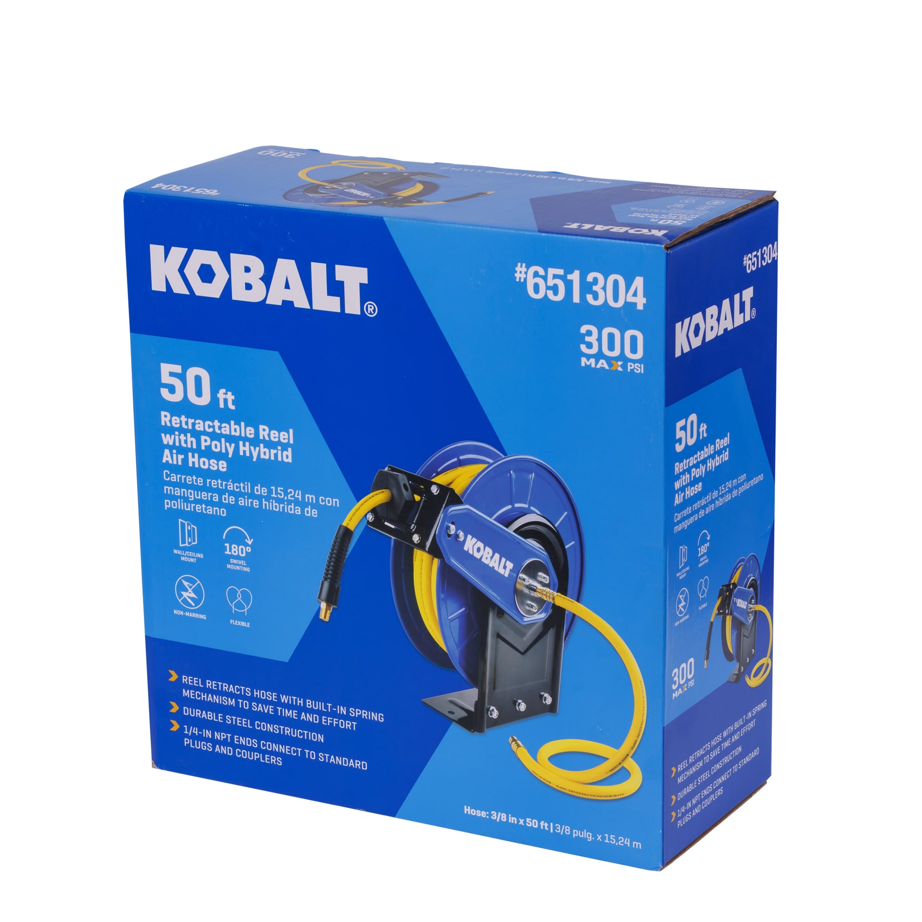 Carrete de manguera retráctil Kobalt con manguera híbrida de 3/8 pulgadas x 50 pies SGY-AIR184