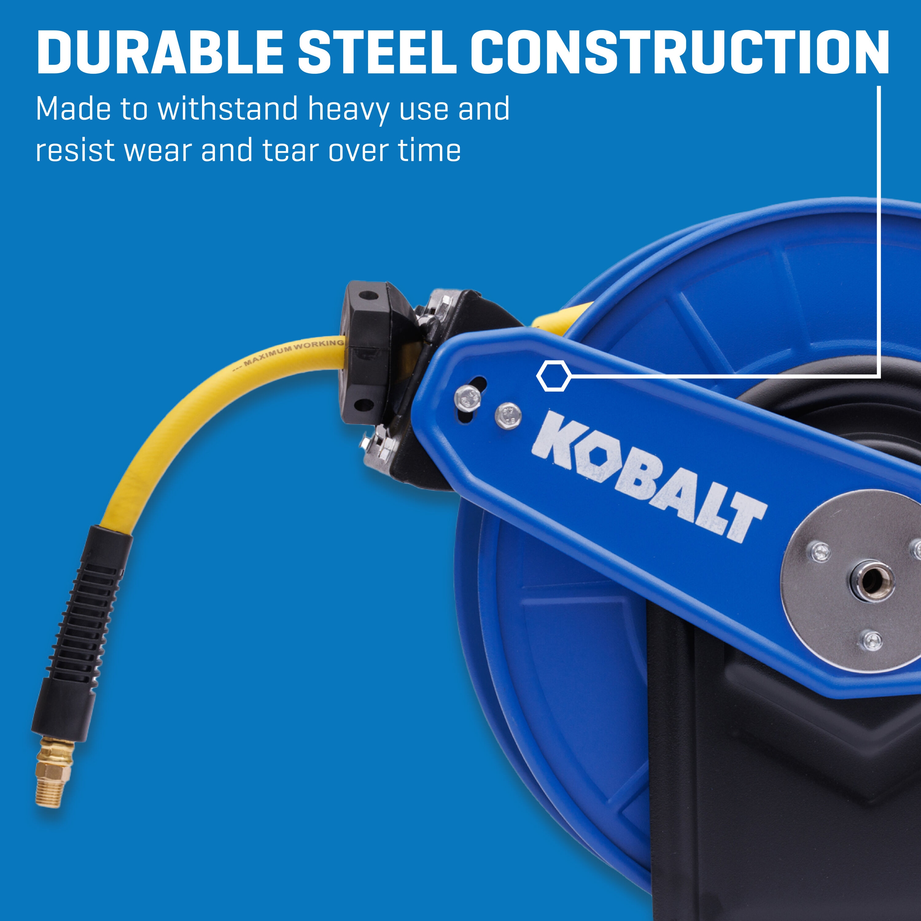 Carrete de manguera retráctil Kobalt con manguera híbrida de 3/8 pulgadas x 50 pies SGY-AIR184