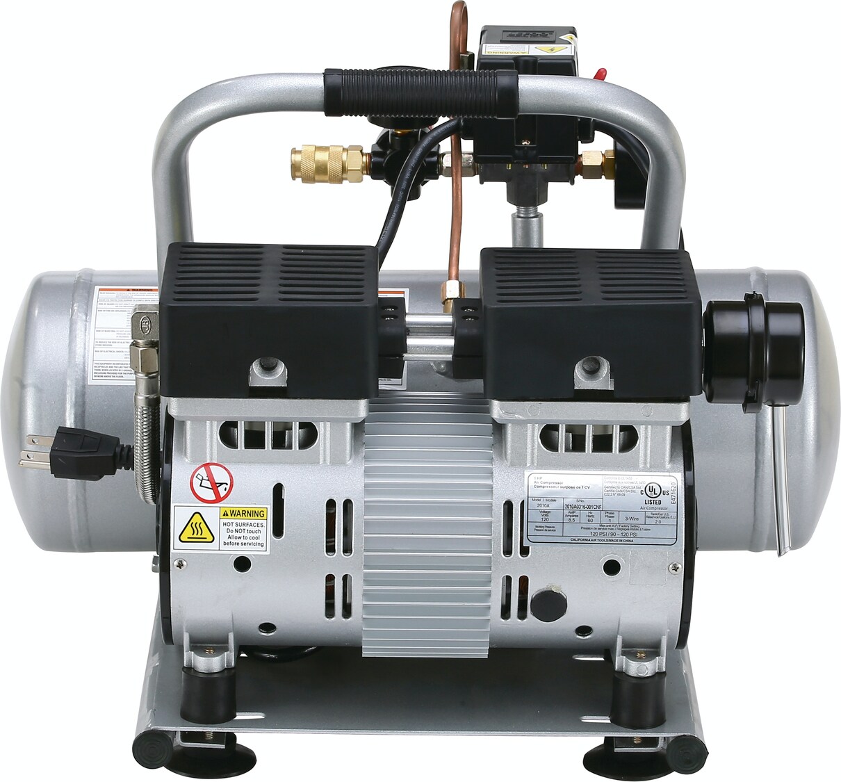 Compresor de aire horizontal eléctrico de 2 galones y 120 PSI de California Air Tools CAT-2010A.
