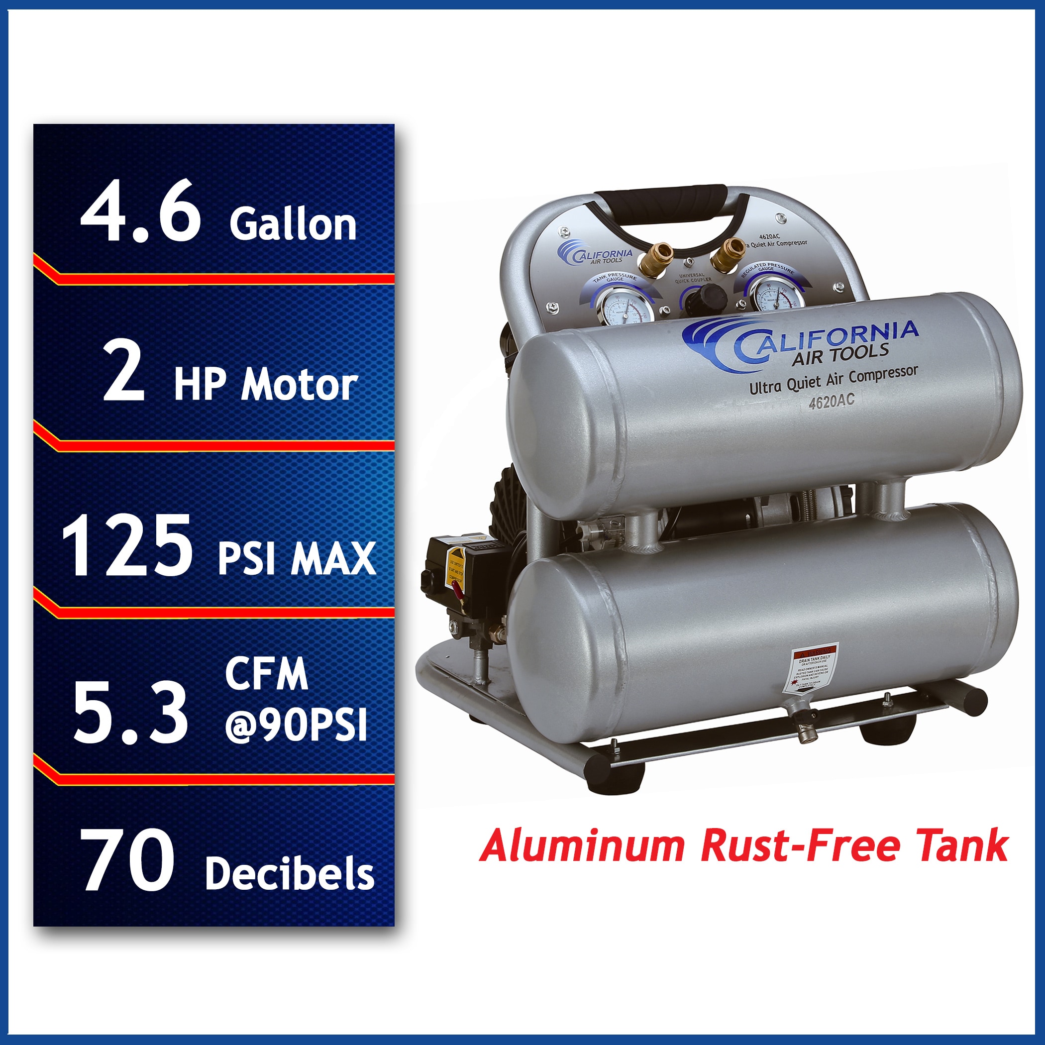 Compresor de Aire Twin Stack Eléctrico de 4.6 Galones a 125 PSI - California Air Tools CAT 4620AC