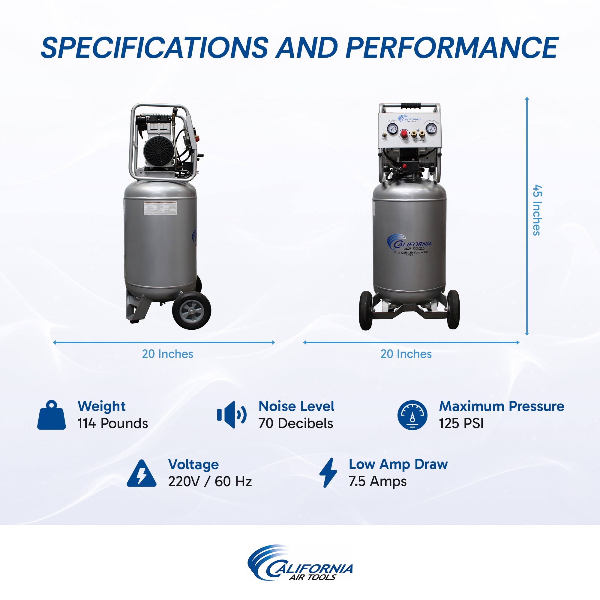 Compresor de aire vertical portátil de 20 galones y 125 PSI de California Air Tools