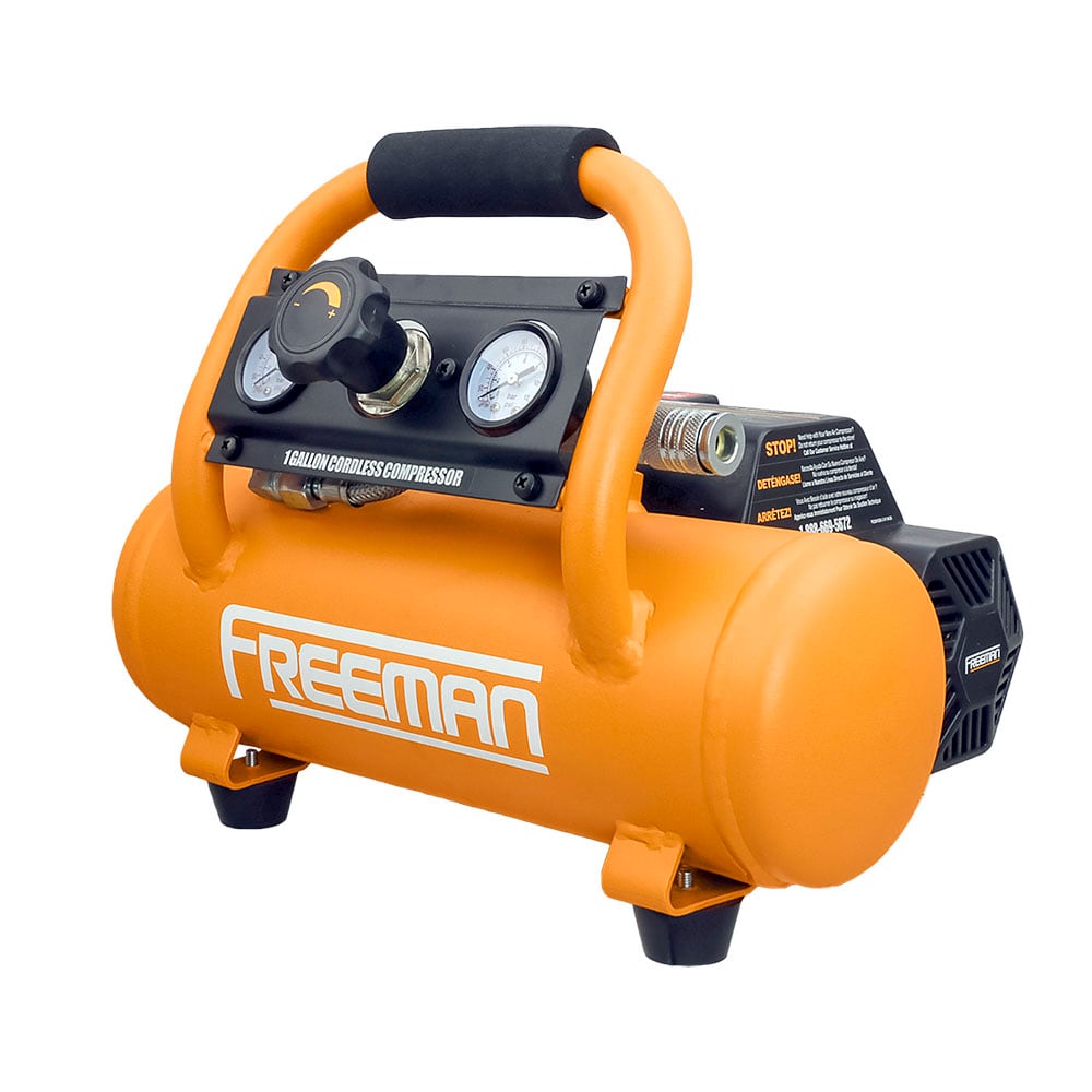 Compresor de aire portátil eléctrico sin cable de 1 galón FREEMAN con 120 PSI de capacidad.