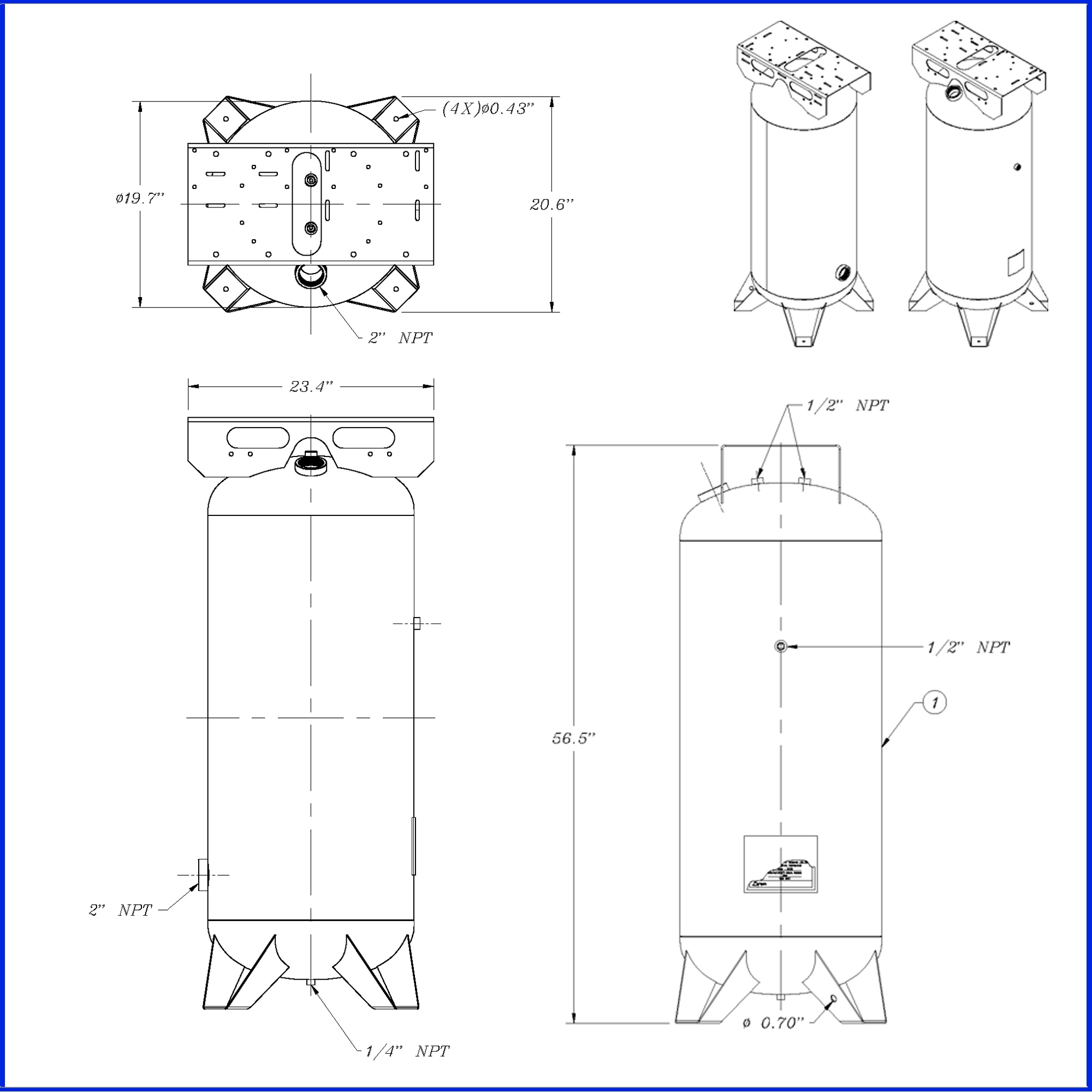 Compresor de Aire Vertical Eléctrico Portátil de 60 Galones y 125 PSI de California Air Tools
