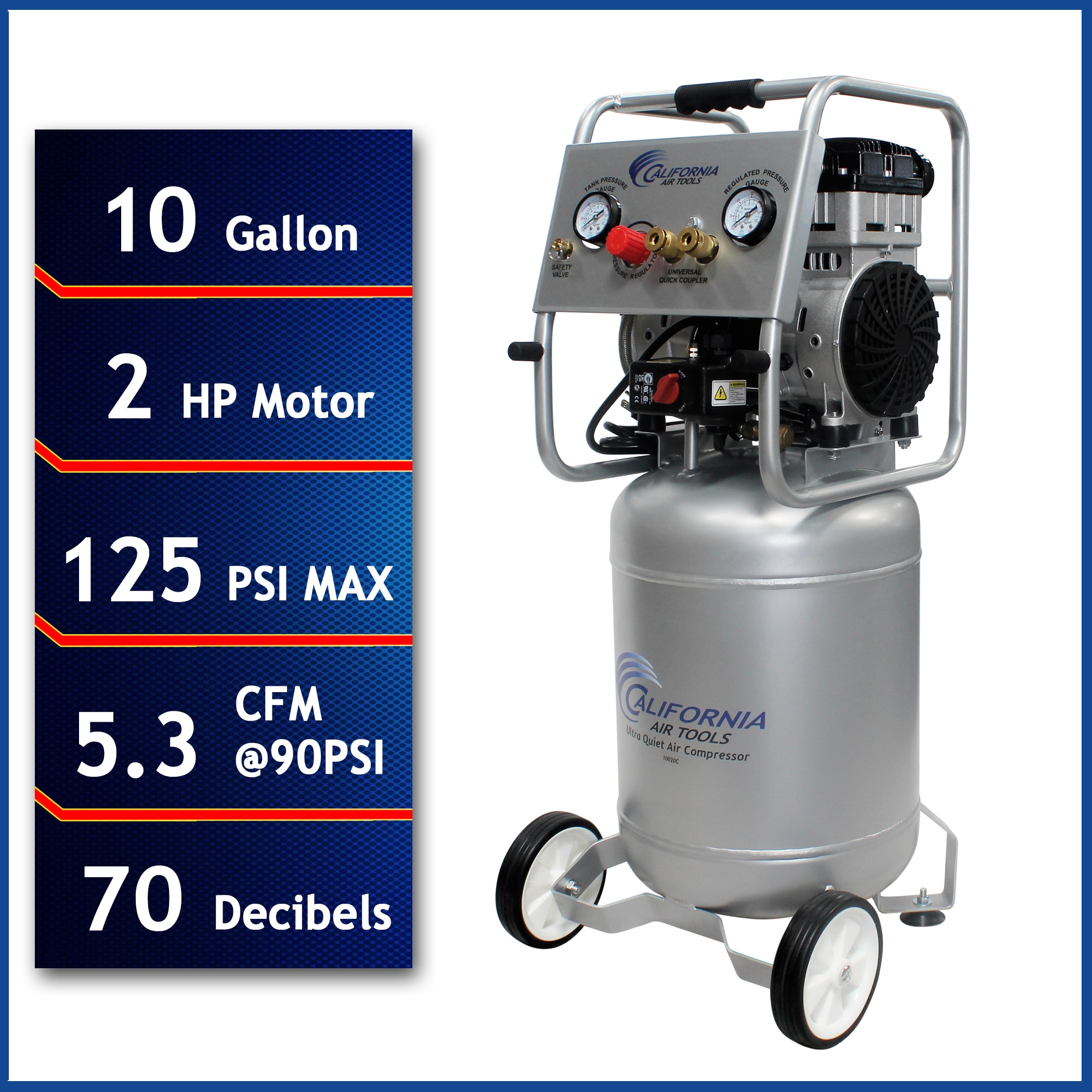 Compresor de Aire Vertical Portátil de 10 Galones a 125 PSI de California Air Tools - CAT-10020C