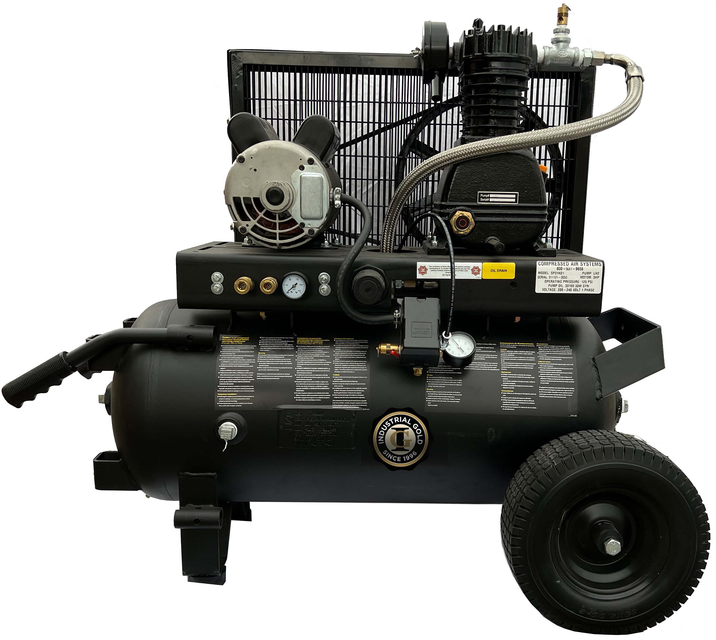 Compresor de aire eléctrico portátil vertical de 20 galones y 125 PSI, color dorado industrial