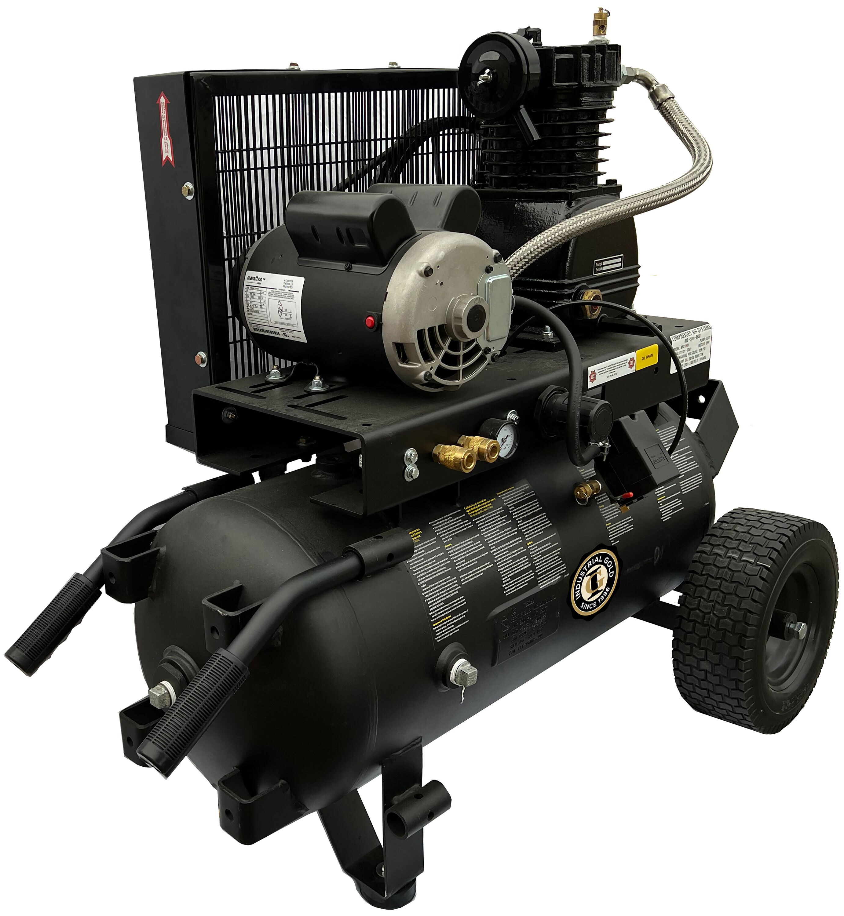 Compresor de aire eléctrico portátil vertical de 20 galones y 125 PSI, color dorado industrial