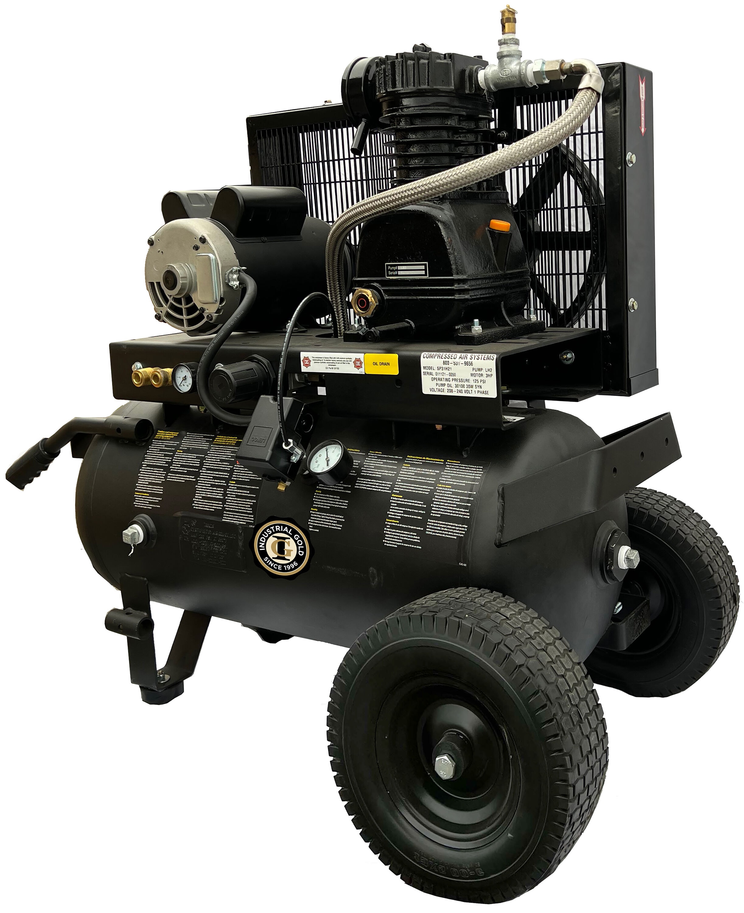 Compresor de aire eléctrico portátil vertical de 20 galones y 125 PSI, color dorado industrial