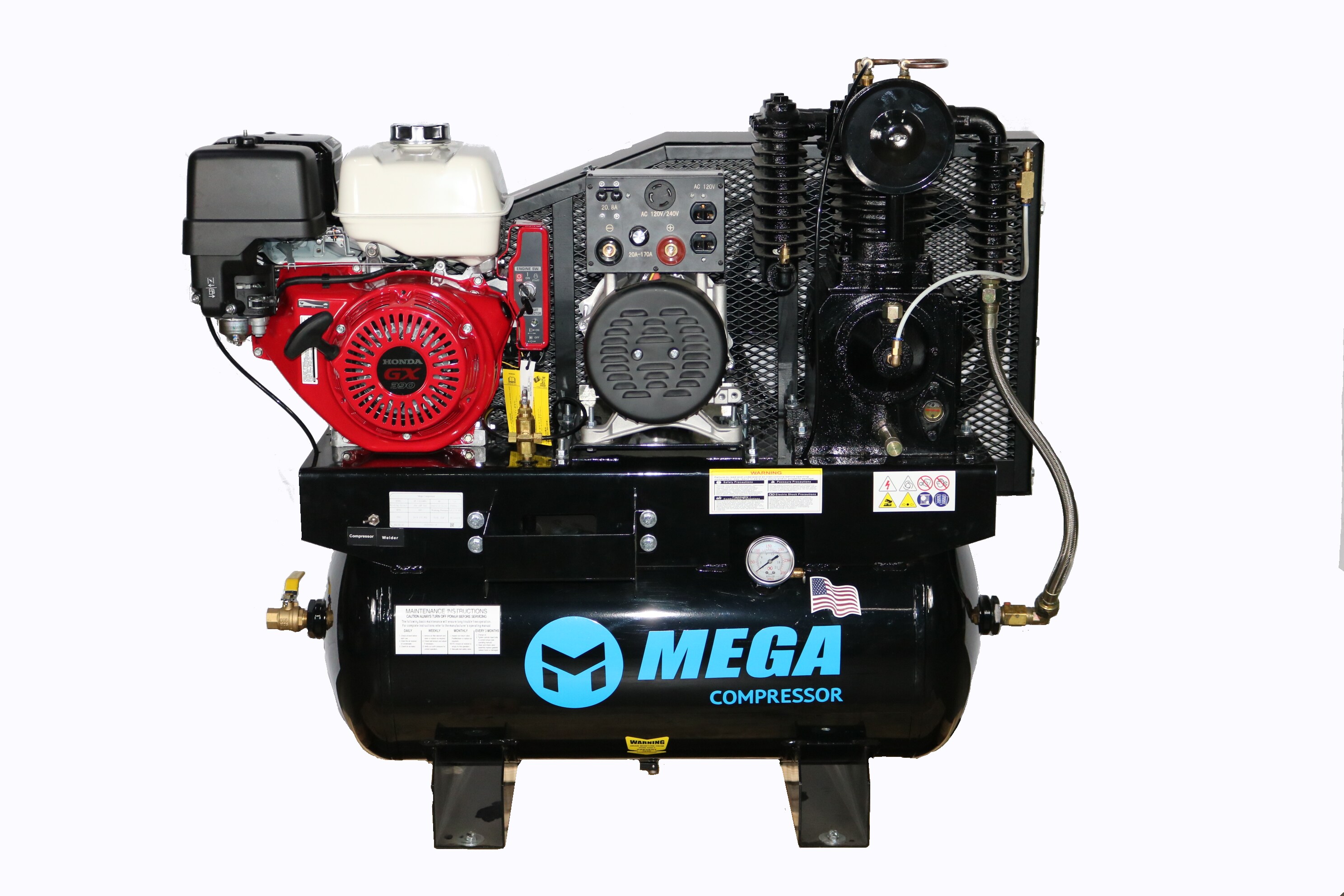Compresor de Aire Horizontal a Gasolina de 30 Galones 175 PSI MEGA MP-13030HWG