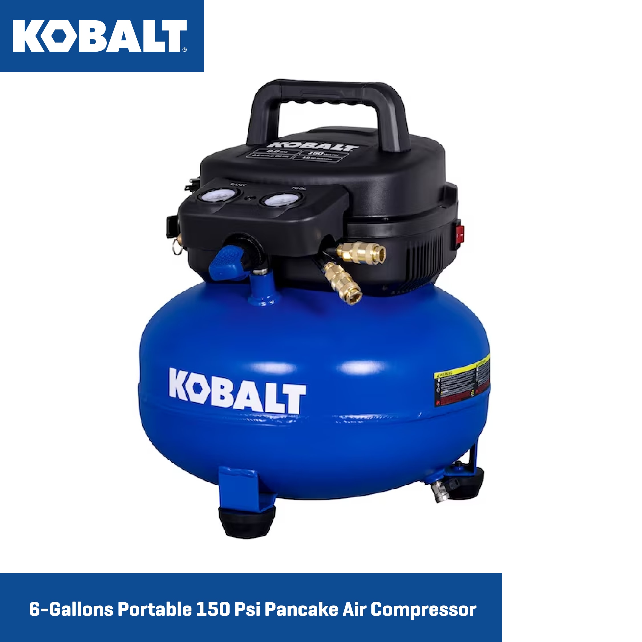 Compresor de Aire de Panqueque Portátil Eléctrico de 6 Galones Kobalt con 150 PSI y Accesorios Incluidos