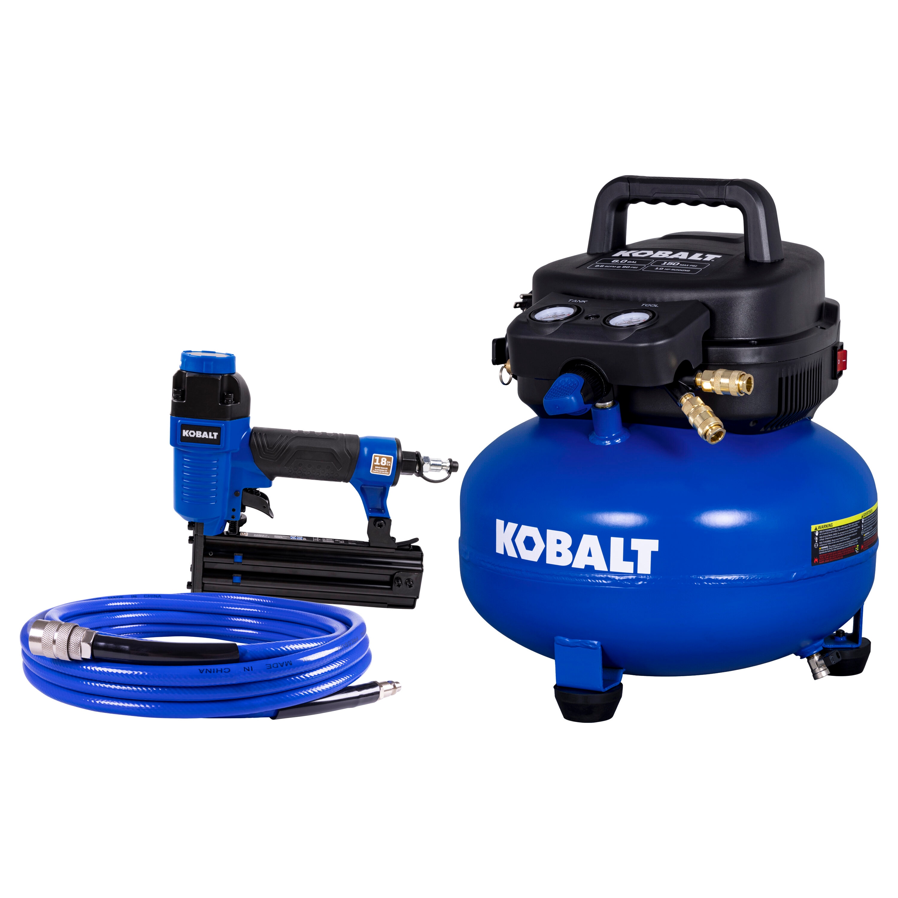 Compresor de Aire de Panqueque Portátil Eléctrico de 6 Galones Kobalt con 150 PSI y Accesorios Incluidos