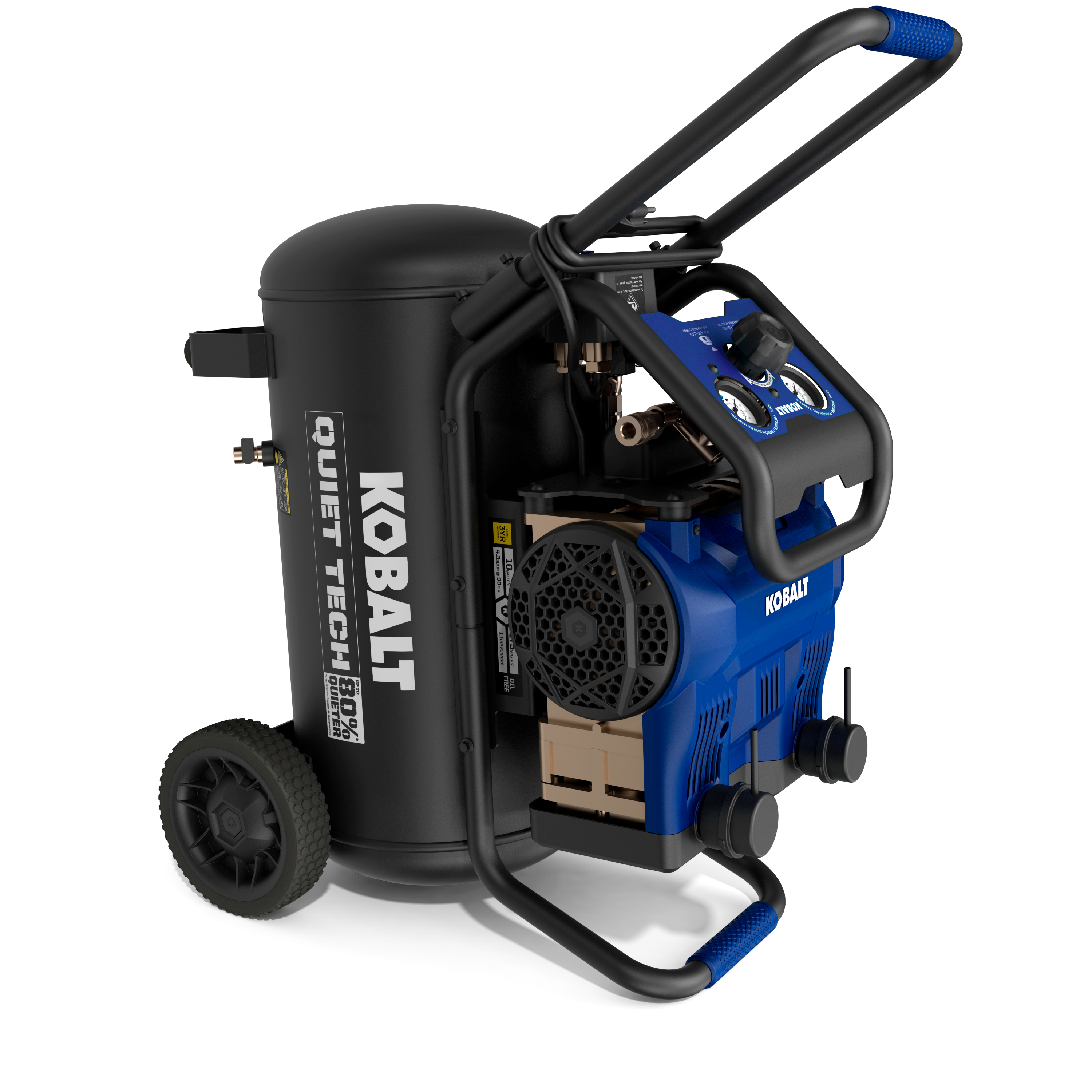 Compresor de aire portátil horizontal de 10 galones Kobalt QUIET TECH con capacidad de 175 PSI JFD-10G-S