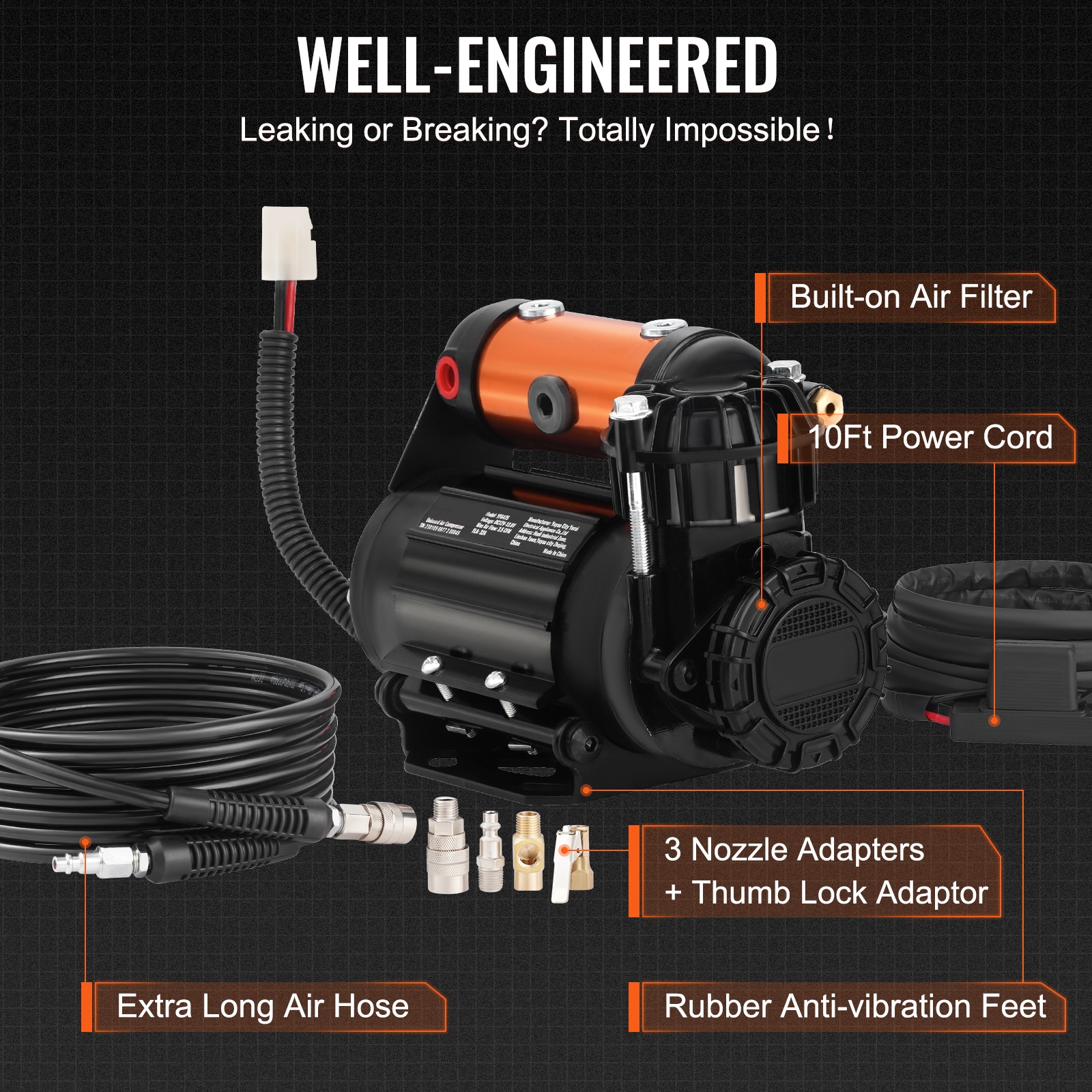 Compresor de Aire Horizontal Portátil Eléctrico de 150 PSI de VEVOR con Accesorios Incluidos
