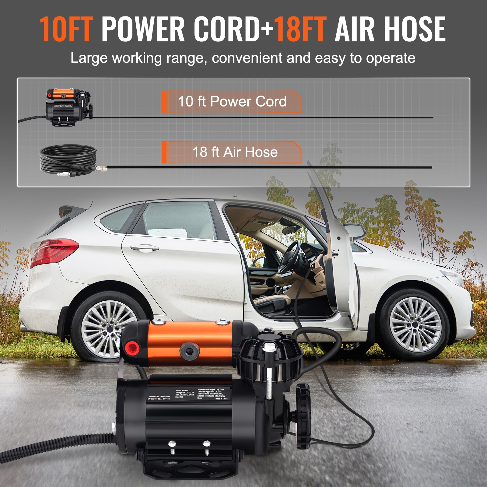 Compresor de Aire Horizontal Portátil Eléctrico de 150 PSI de VEVOR con Accesorios Incluidos