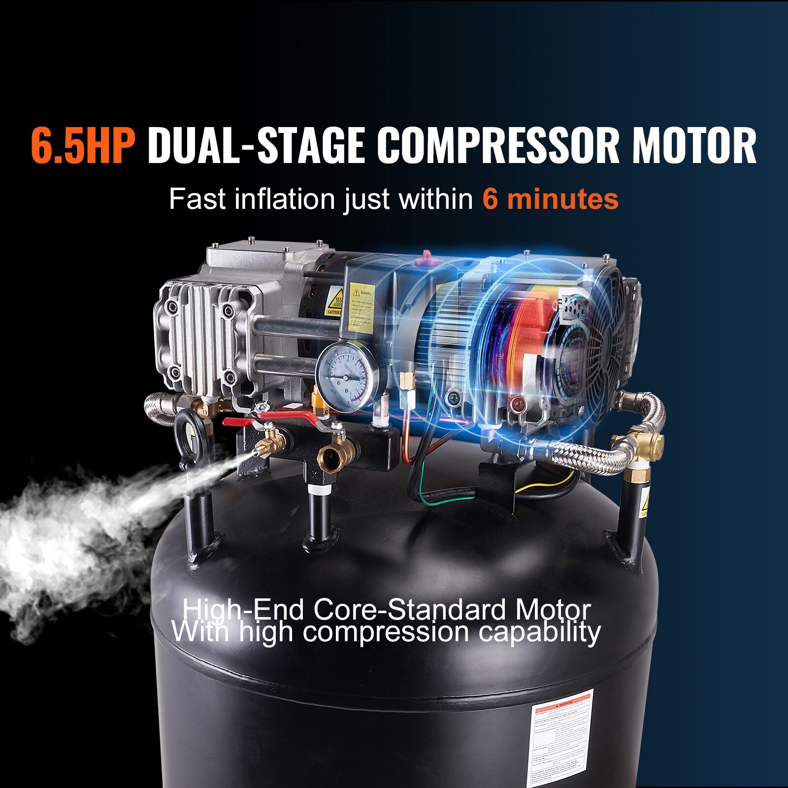 Compresor de aire vertical eléctrico inalámbrico de 80 galones con 100 PSI y accesorios incluidos