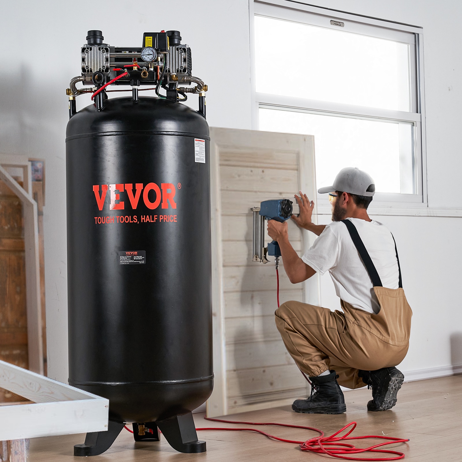 Compresor de aire vertical eléctrico inalámbrico de 80 galones con 100 PSI y accesorios incluidos