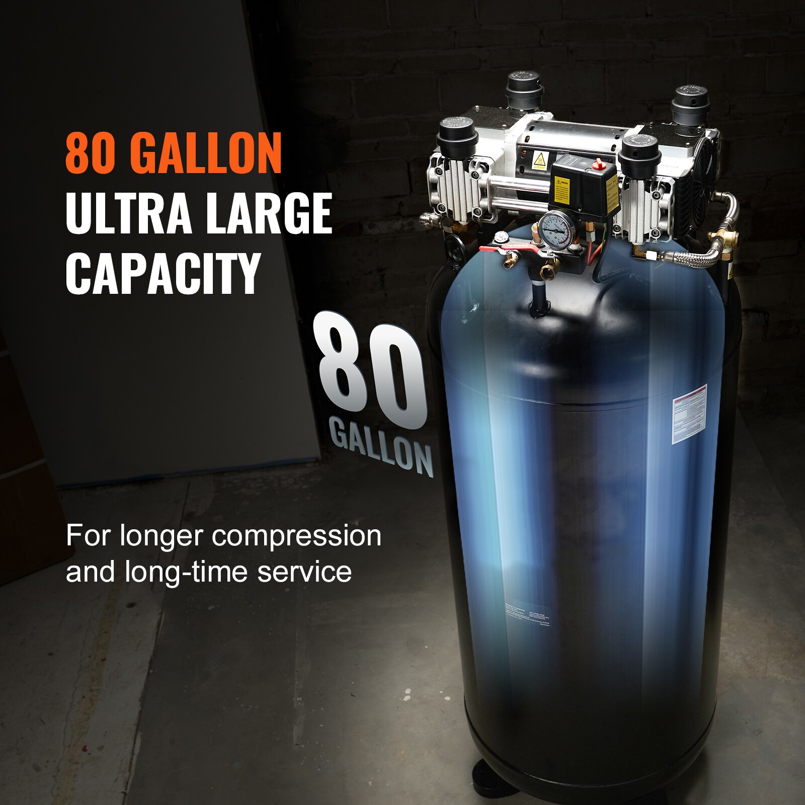 Compresor de aire vertical eléctrico inalámbrico de 80 galones con 100 PSI y accesorios incluidos