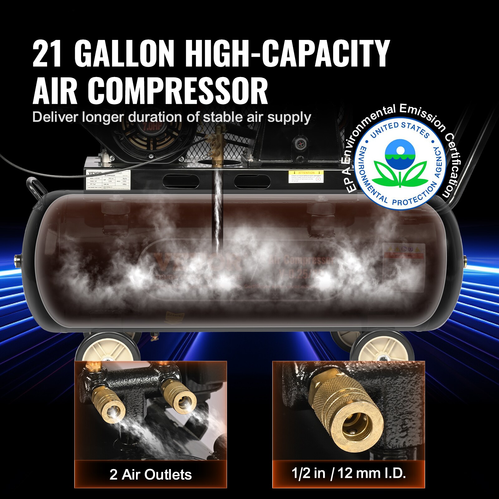Compresor de aire tipo carretilla portátil a gas de 21 galones y 115 PSI