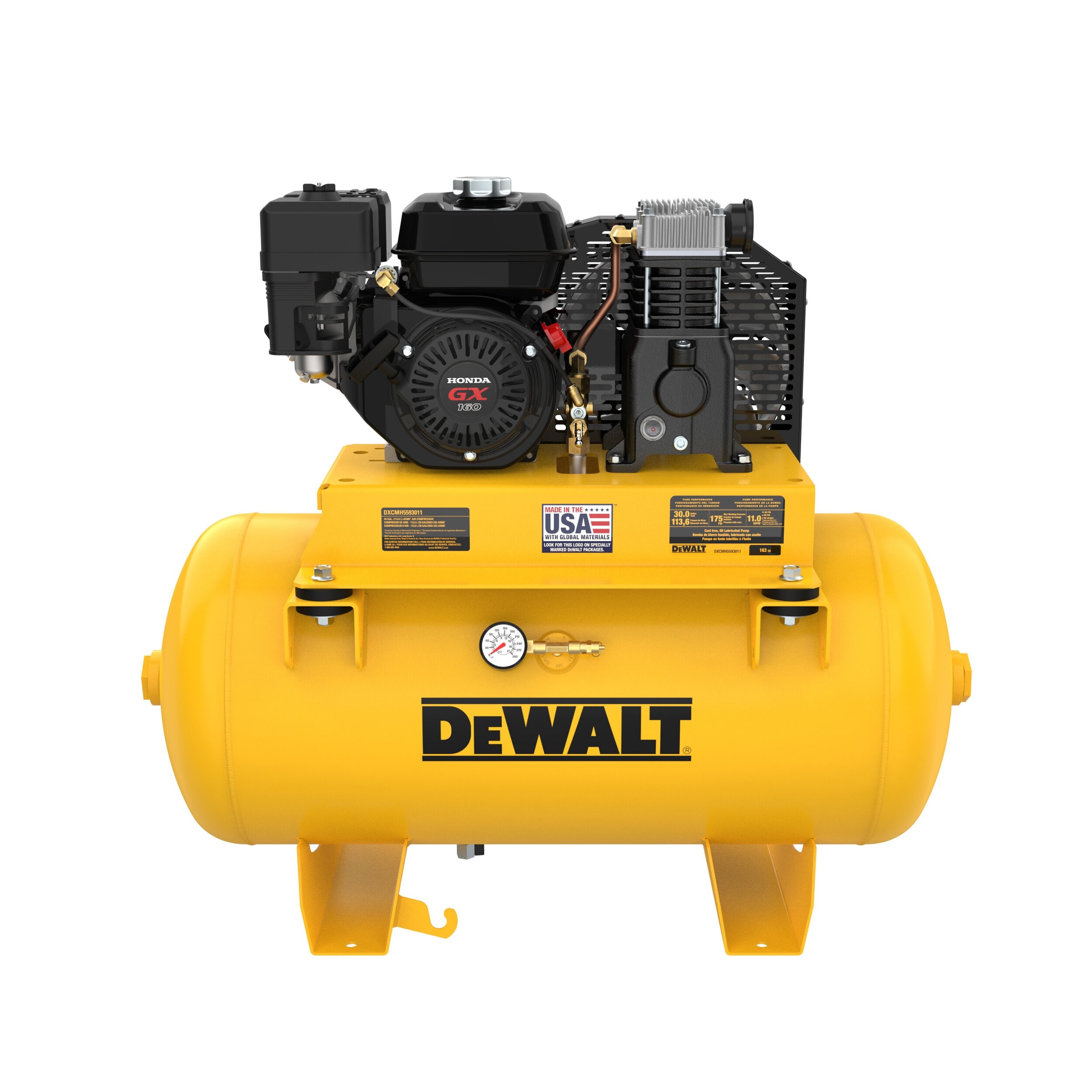 Compresor de aire horizontal DEWALT de 30 galones y 175 PSI de gasolina DXCMH5593011
