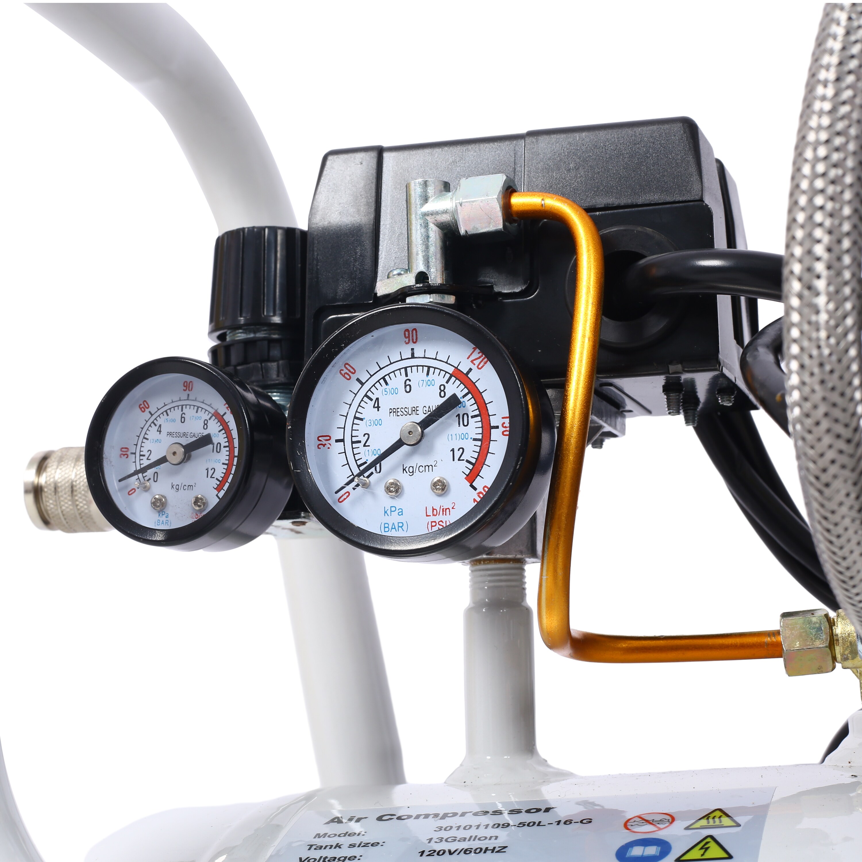 Compresor de aire vertical portátil de 13 galones Wildaven con accesorios incluidos a 115 PSI.