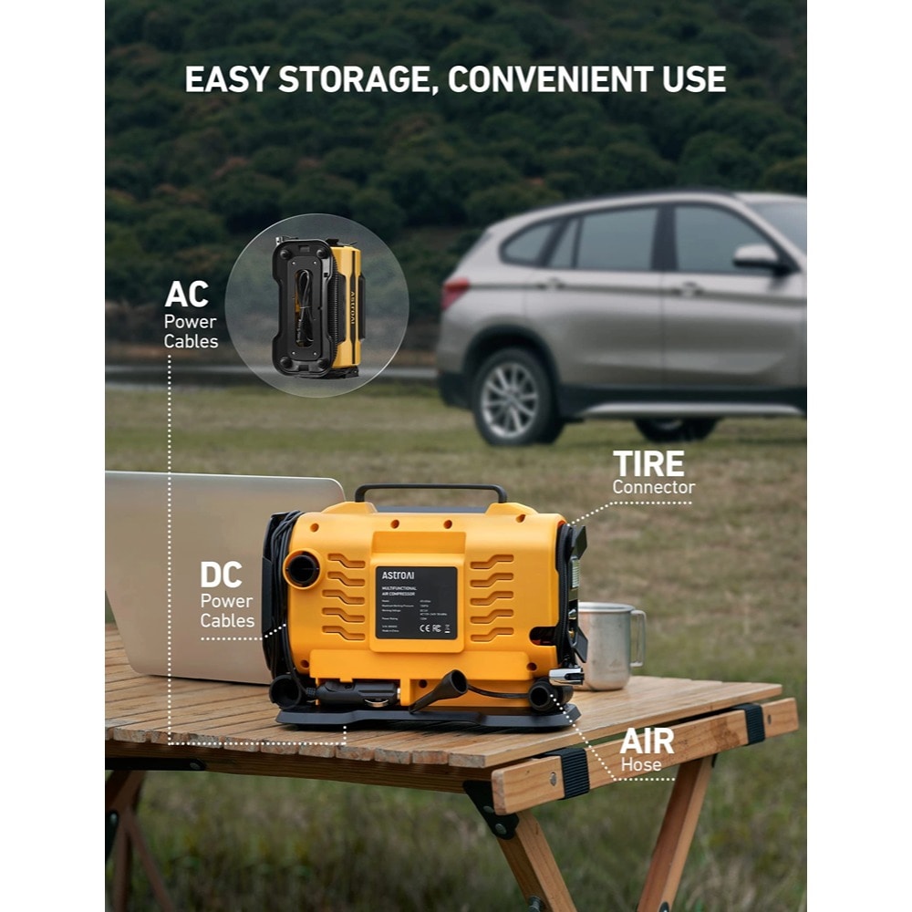 Compresor de Aire Portátil tipo Hot Cake de 150 PSI de AstroAI con Accesorios Incluidos