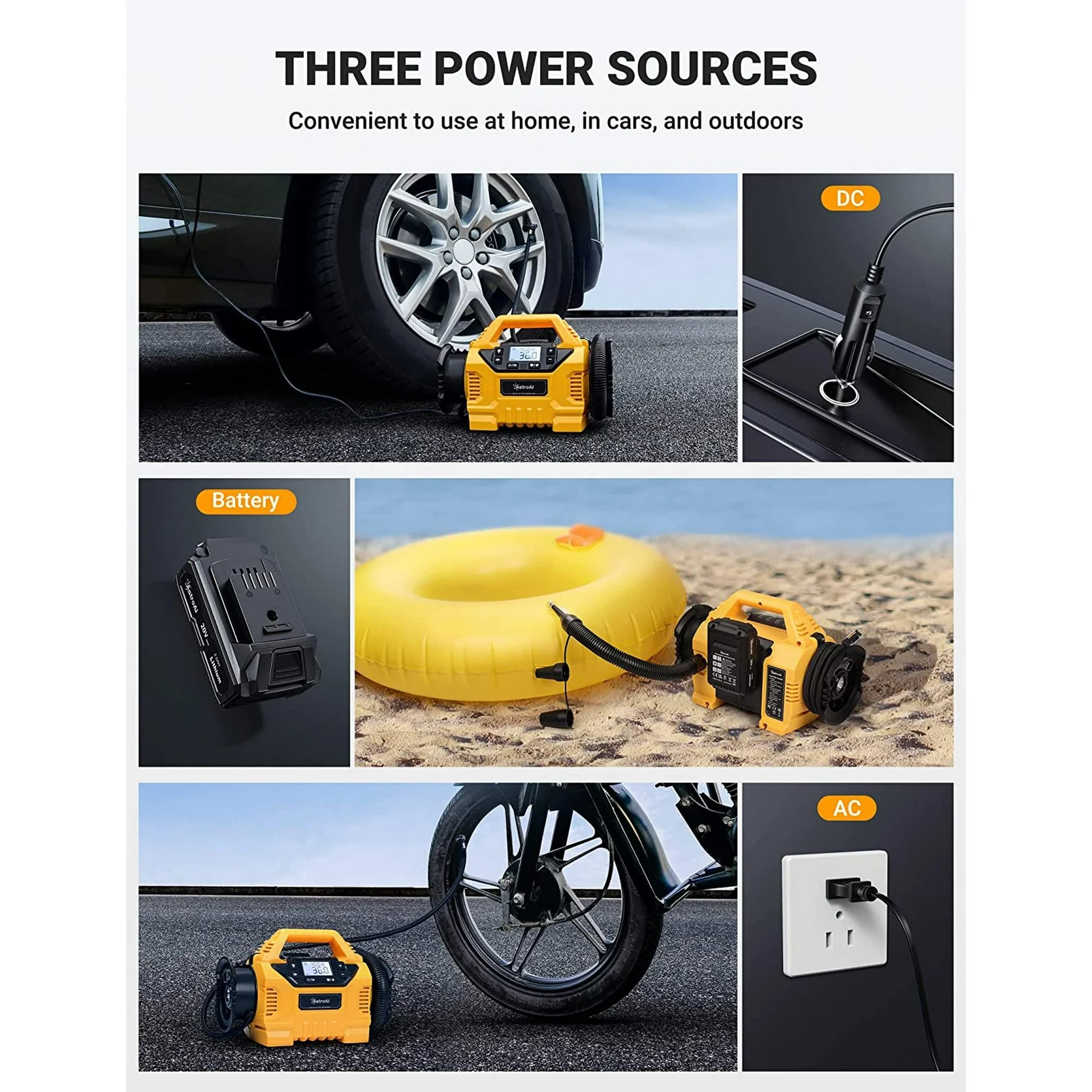 Compresor de aire tipo "Pancake" portátil y eléctrico sin cable de 160 PSI de AstroAI con accesorios incluidos