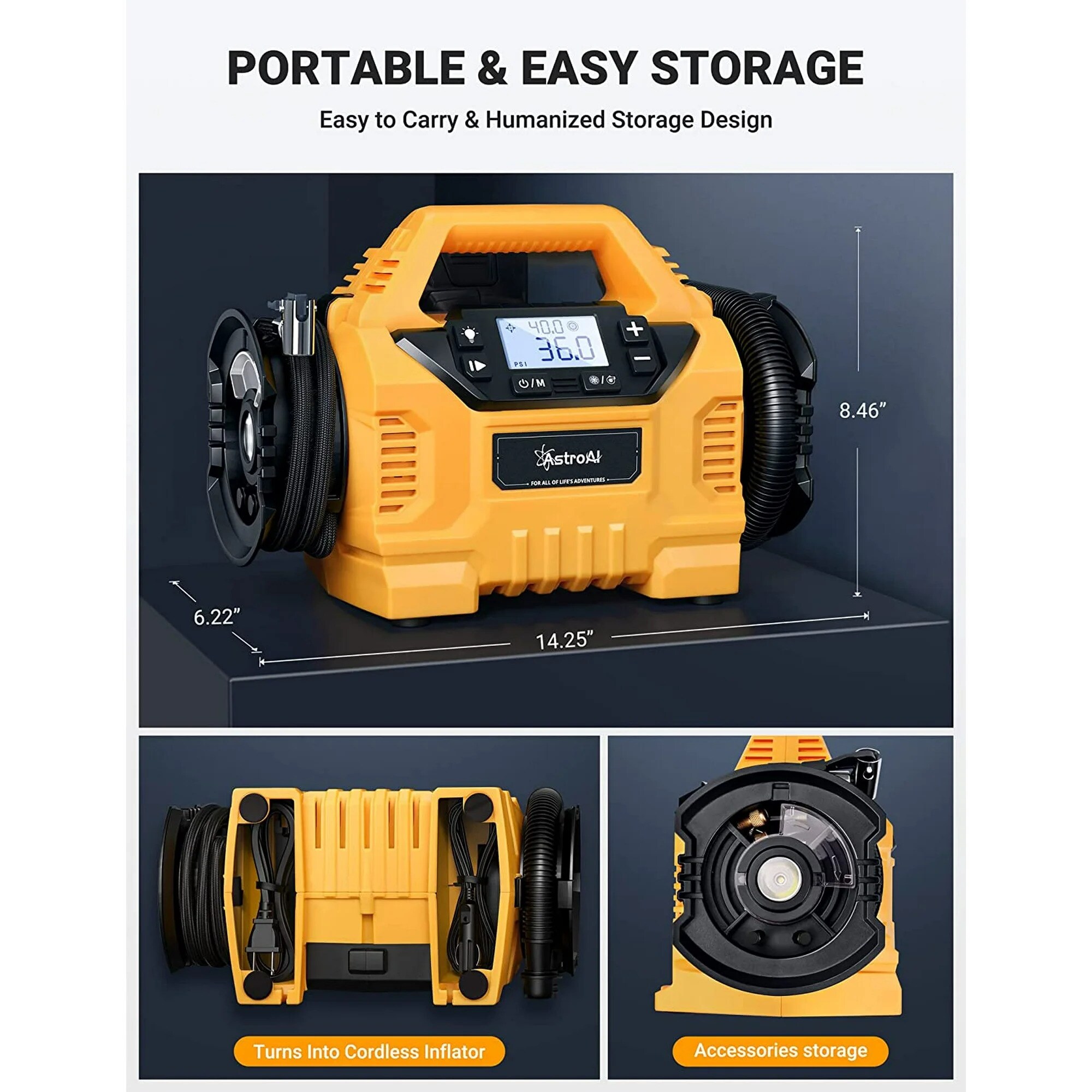 Compresor de aire tipo "Pancake" portátil y eléctrico sin cable de 160 PSI de AstroAI con accesorios incluidos