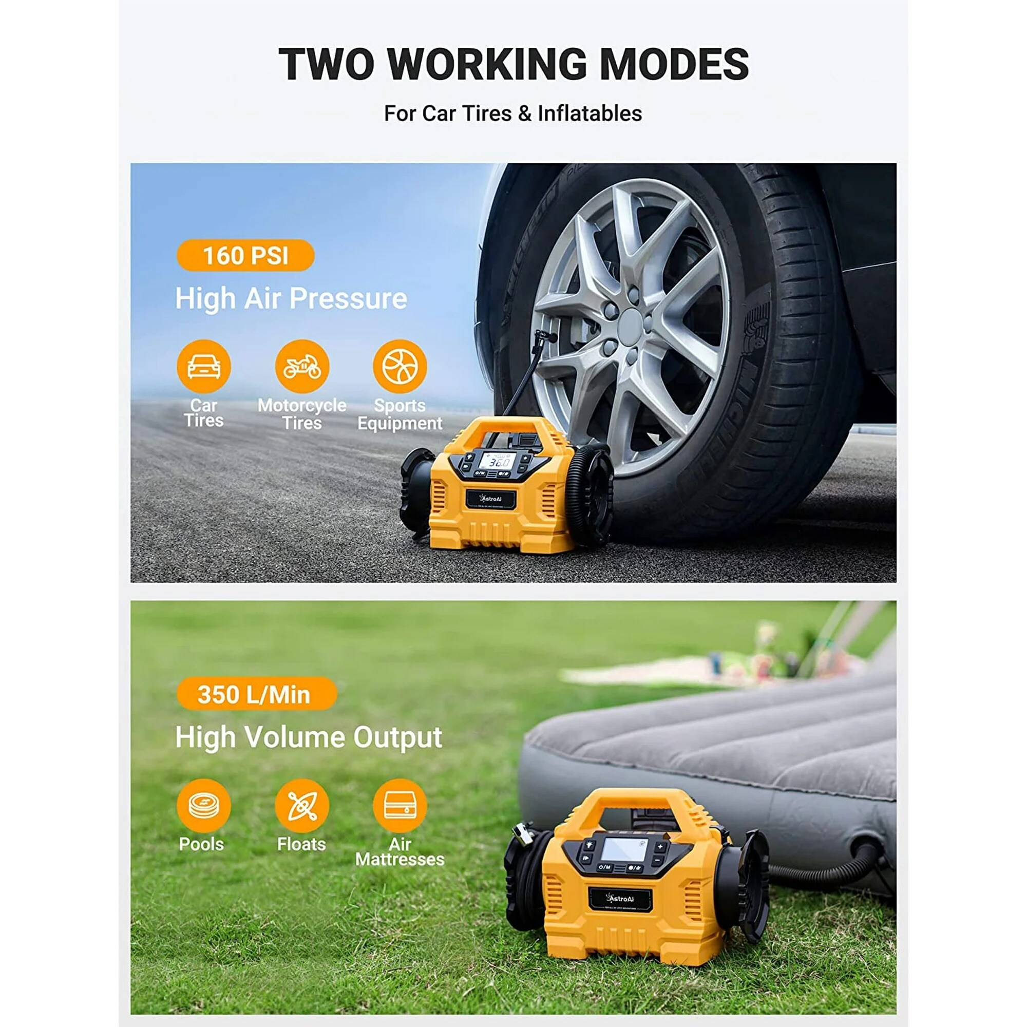 Compresor de aire tipo "Pancake" portátil y eléctrico sin cable de 160 PSI de AstroAI con accesorios incluidos