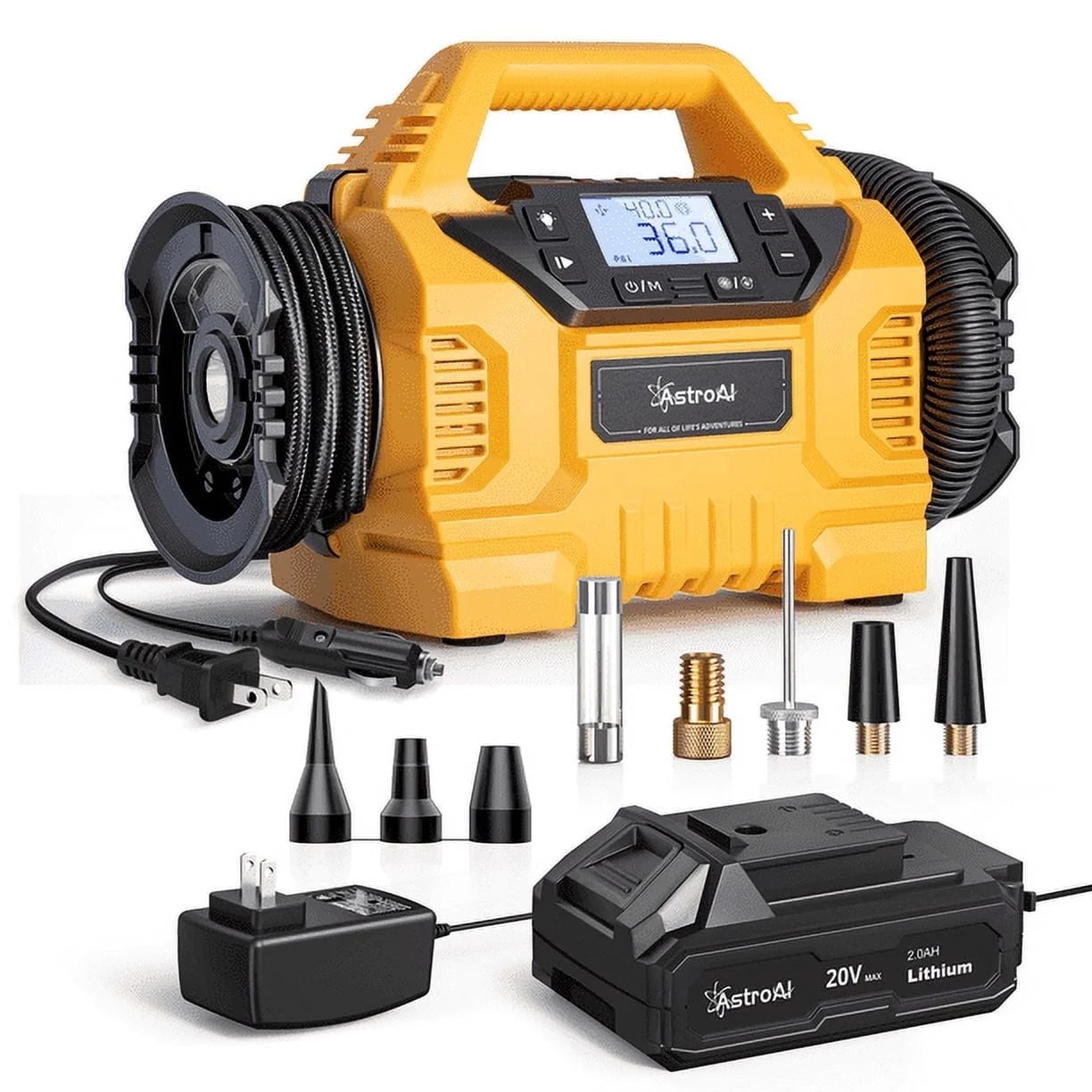 Compresor de aire tipo "Pancake" portátil y eléctrico sin cable de 160 PSI de AstroAI con accesorios incluidos