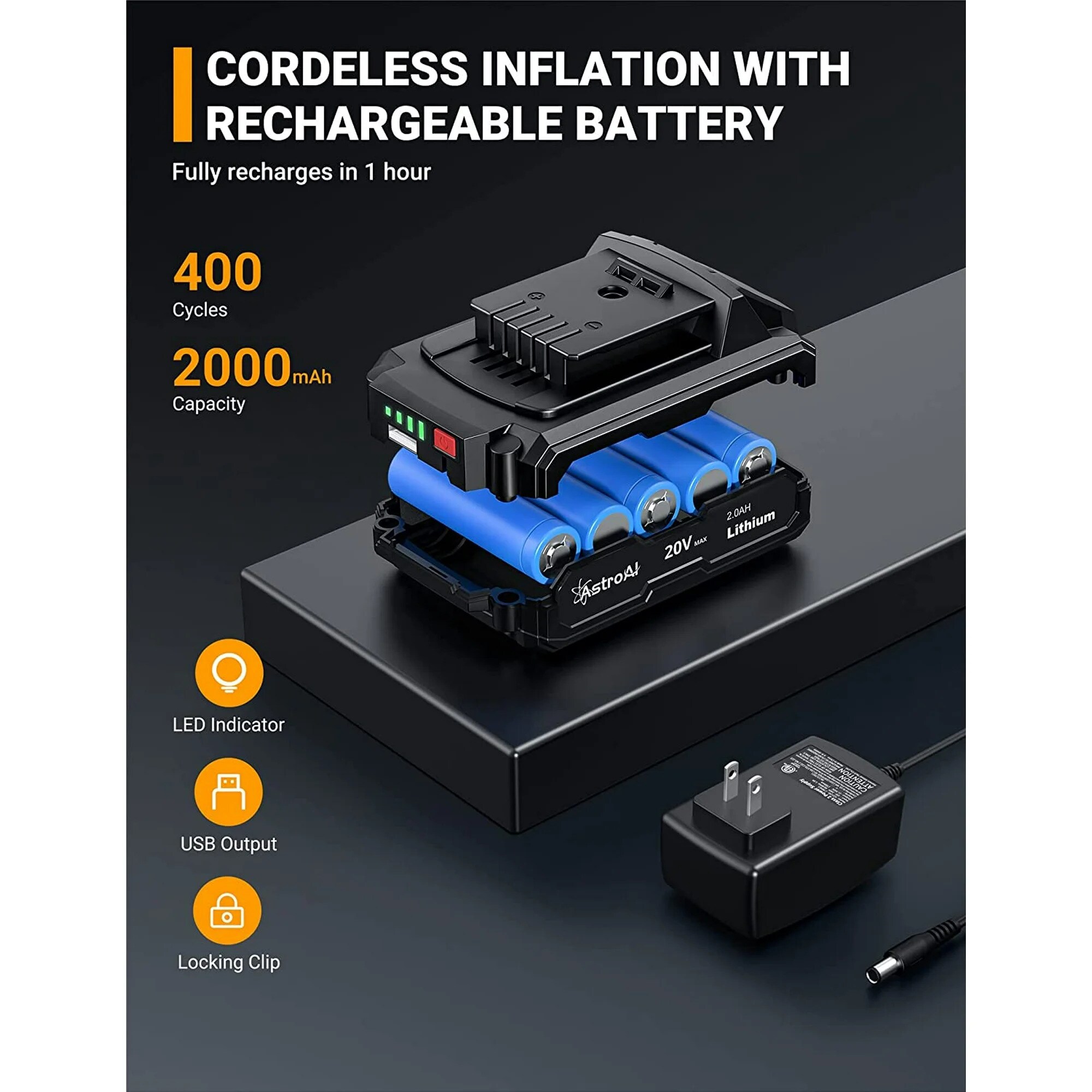 Compresor de aire tipo "Pancake" portátil y eléctrico sin cable de 160 PSI de AstroAI con accesorios incluidos