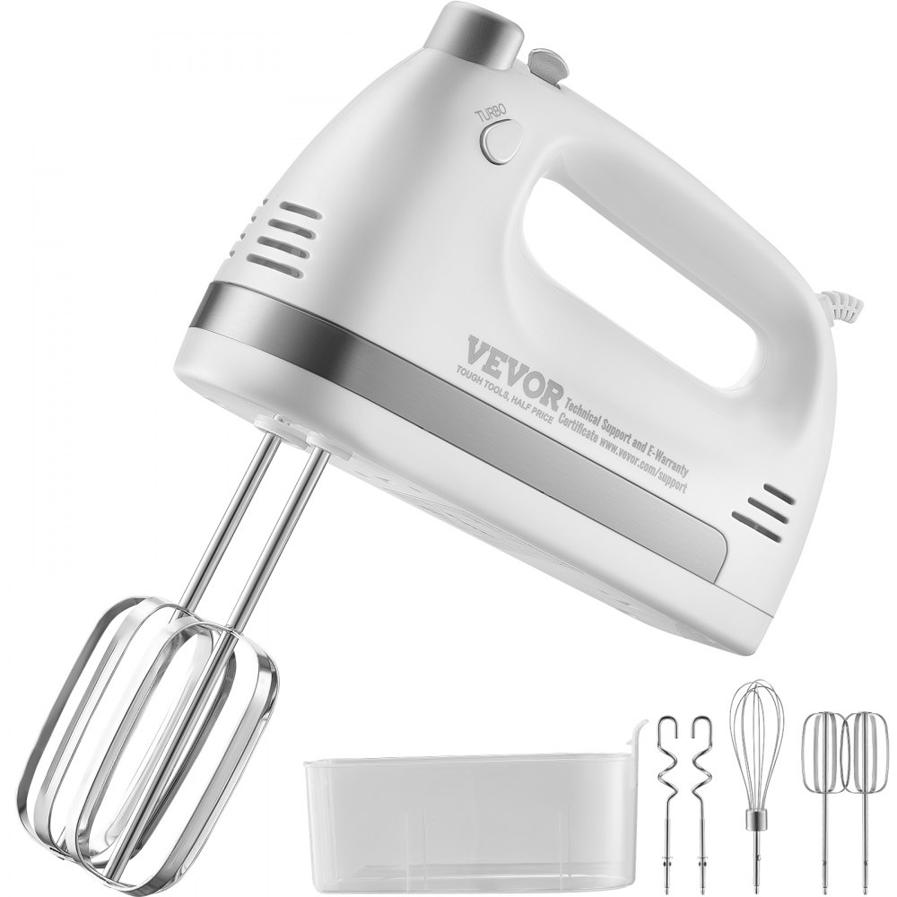 VEVOR Electric Hand Mixer, 5-Speed, 250 Watt Portable Electric Handheld Mixer, with Turbo Boost Beaters Dough Hooks Whisk Storage Case, Baking Supplies for Whipping Mixing Egg Cookie Cake Cream Batter - JXSDDQ250W6YRE1NUV1