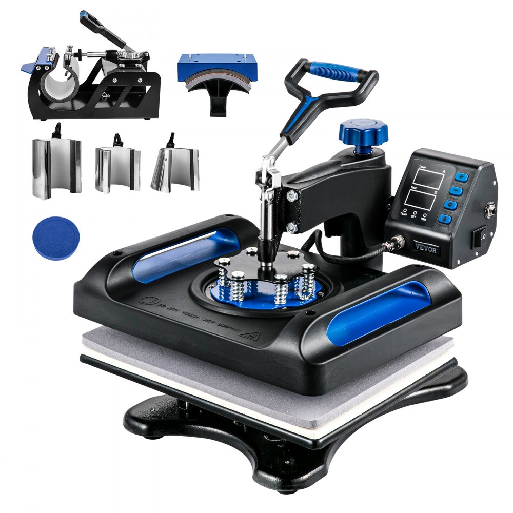 VEVOR Heat Press Machine 12 x 15 Inch 8 in 1 Heat Press Sublimation Machine 360° Rotation Swing Away 8 in 1 Shirt Printing Machine Dual-Tube Heating for DIY T-Shirts Cap & Mugs Blue - TJBHYXKLP8001AUNPV1