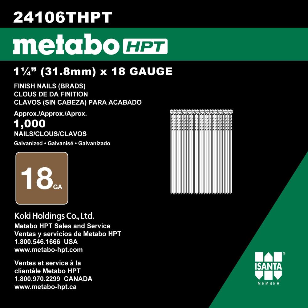 Clavos para Brad galvanizados electro 1-1/4 pulgadas, calibre 18, Metabo HPT - Caja con 1000unidads.