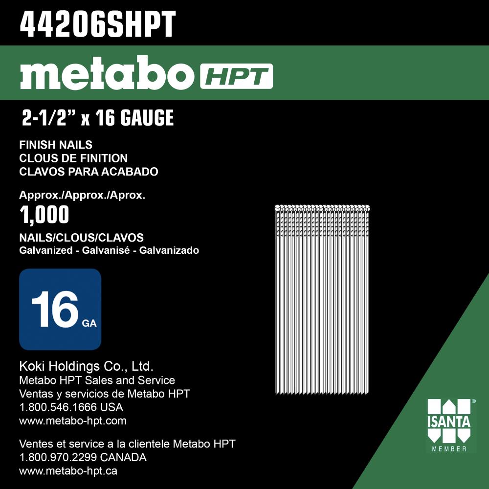 Clavos para acabado galvanizados de calibre 16, rectos, 2-1/2 pulgadas, en caja de 1000 - Metabo HPT