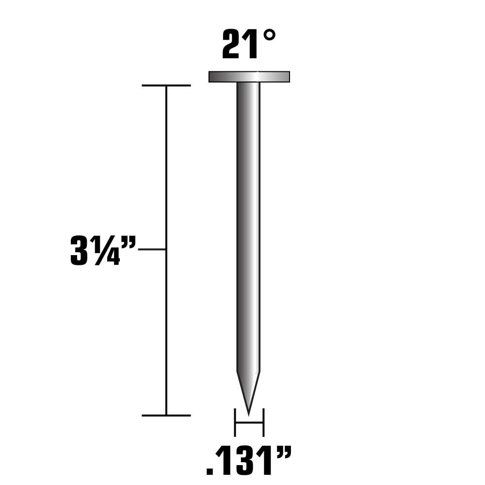 Clavos para enmarcar colacionados de 3-1/4 pulgadas x 0.131 pulgadas, con vástago liso brillante de 21 grados (4000 por caja) 10111HPT