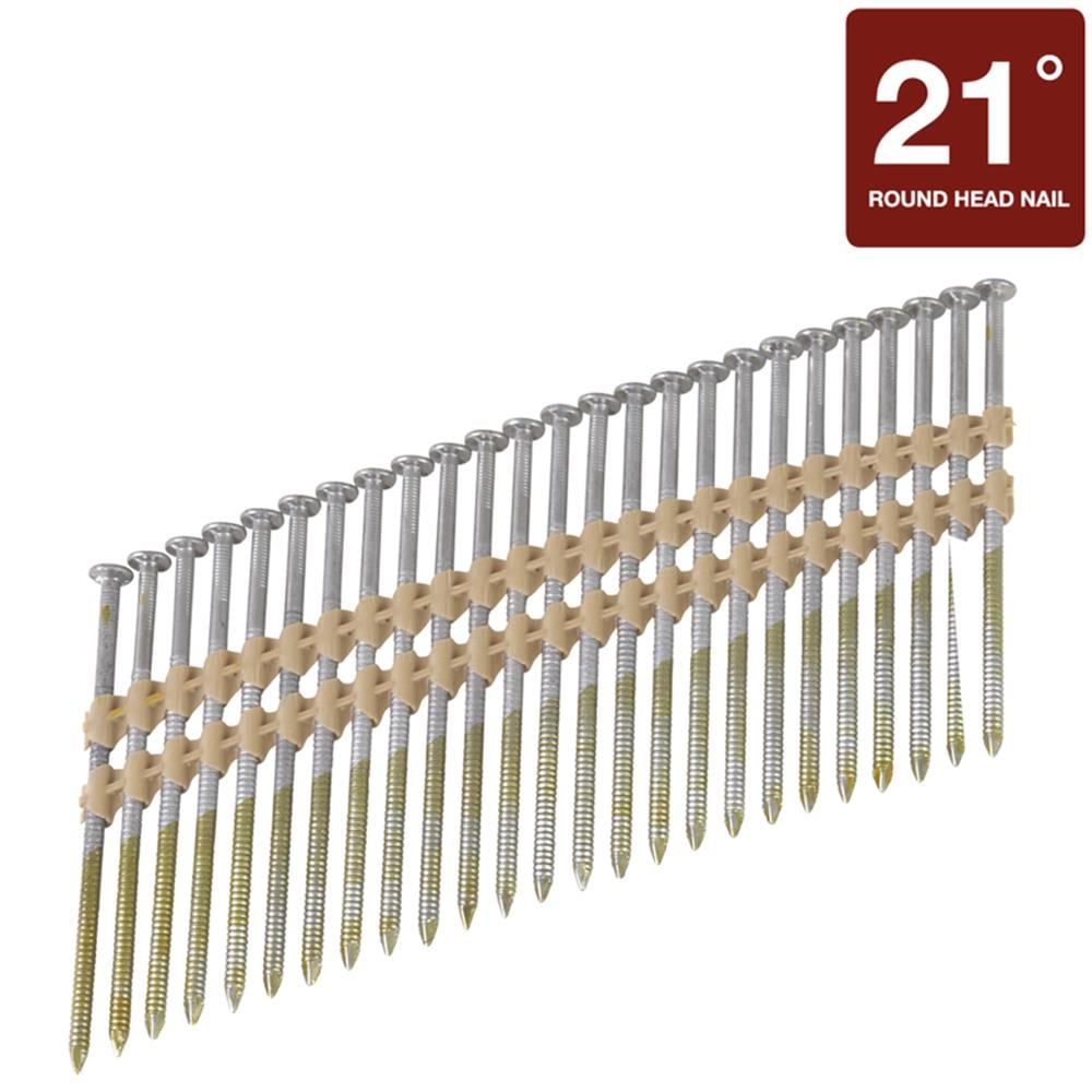 Clavos de armazón galvanizados en anillo de acero inoxidable de 2-3/8 pulgadas x 0.113 pulgadas, con grado de 21° (1000 por caja) 10150SHPT