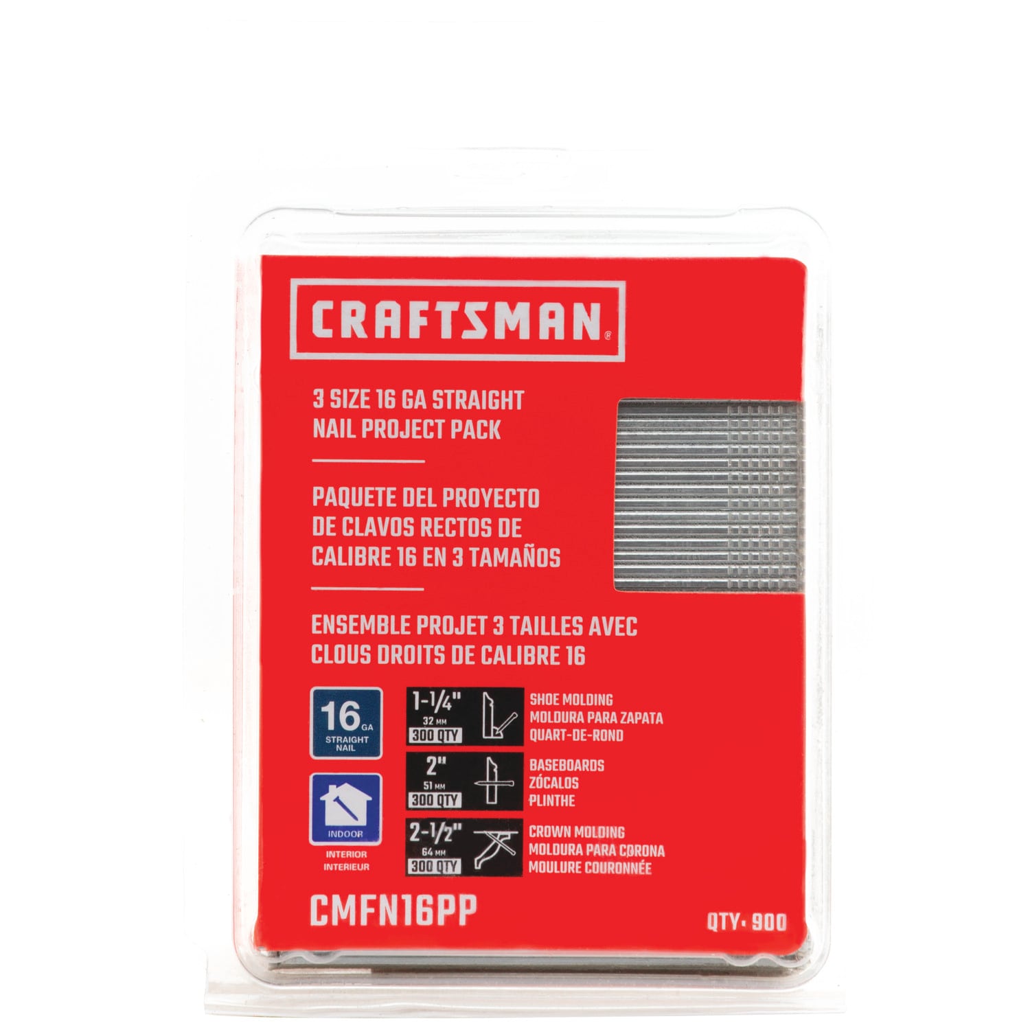 Clavos de acabado galvanizados rectos para clavadora 16ga de 1-1/4, 2 y 2-1/2 pulgadas - CRAFTSMAN CMFN16PP