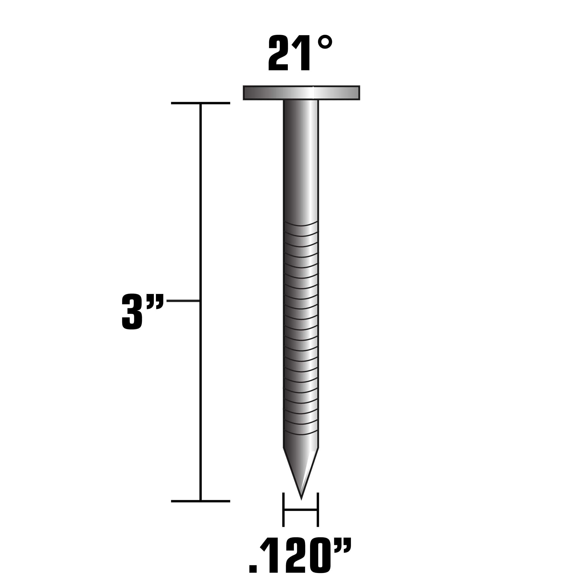 Clavos para armazón con anillos galvanizados en caliente de 21 grados 3 pulgadas x 0.12 pulgadas (1000 unidades por caja) Metabo HPT 20302SHPT