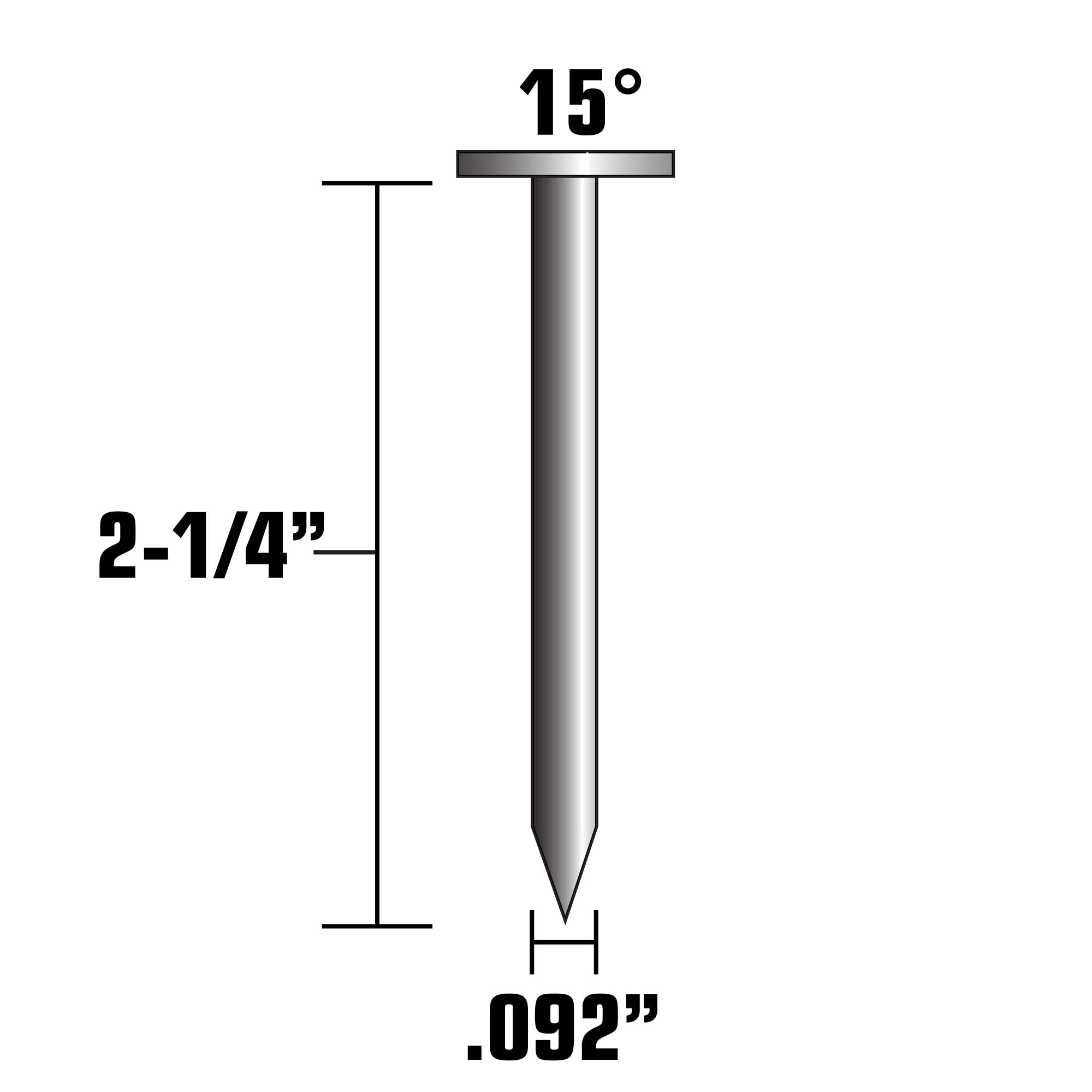 Clavos para revestimiento galvanizados en caliente de 15 grados de 2-1/4 pulgadas, con anillo y colación de alambre - 3600 por caja