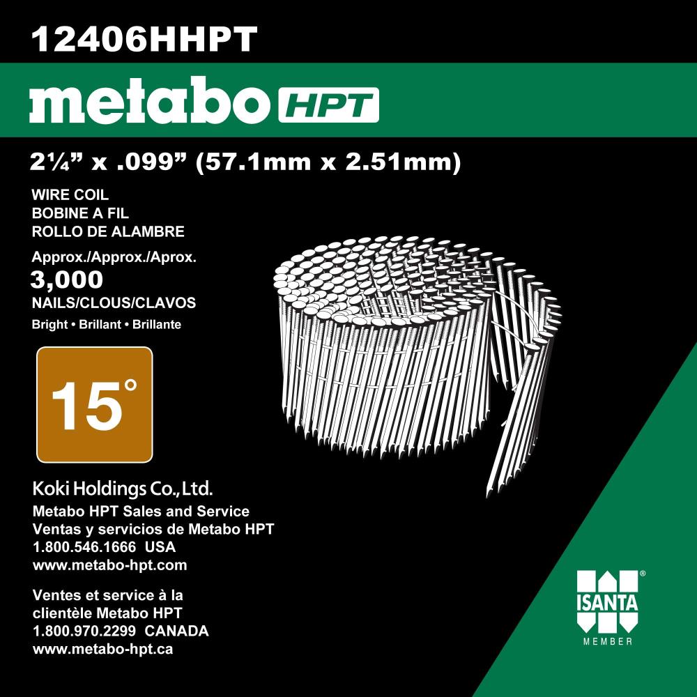 Clavos de armazón encolados Metabo HPT 2-1/4 pulgadas x 0.131 pulgadas 15 grados de inclinación brilloso (3000 por caja) 12406HHPT