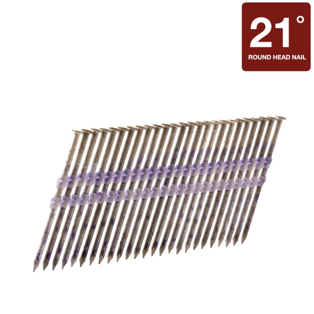 Clavos de armazón galvanizados por inmersión en caliente de 21 grados con cabeza lisa, 3-1/4 pulgadas x 0.131 pulgadas (1000 por caja) Metabo HPT 20163SHPT
