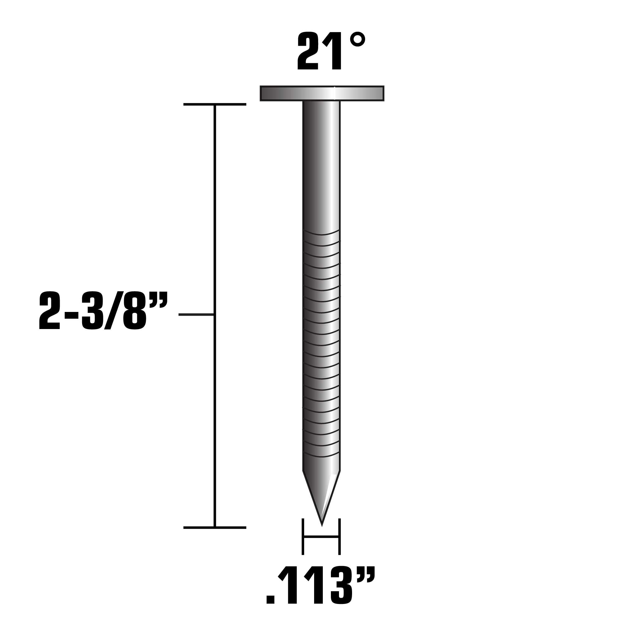 Clavos para armazón anillados galvanizados en caliente de 21 grados Metabo HPT de 2-3/8 pulgadas x 0.113 pulgadas (1000 clavos por caja) 20161SHPT