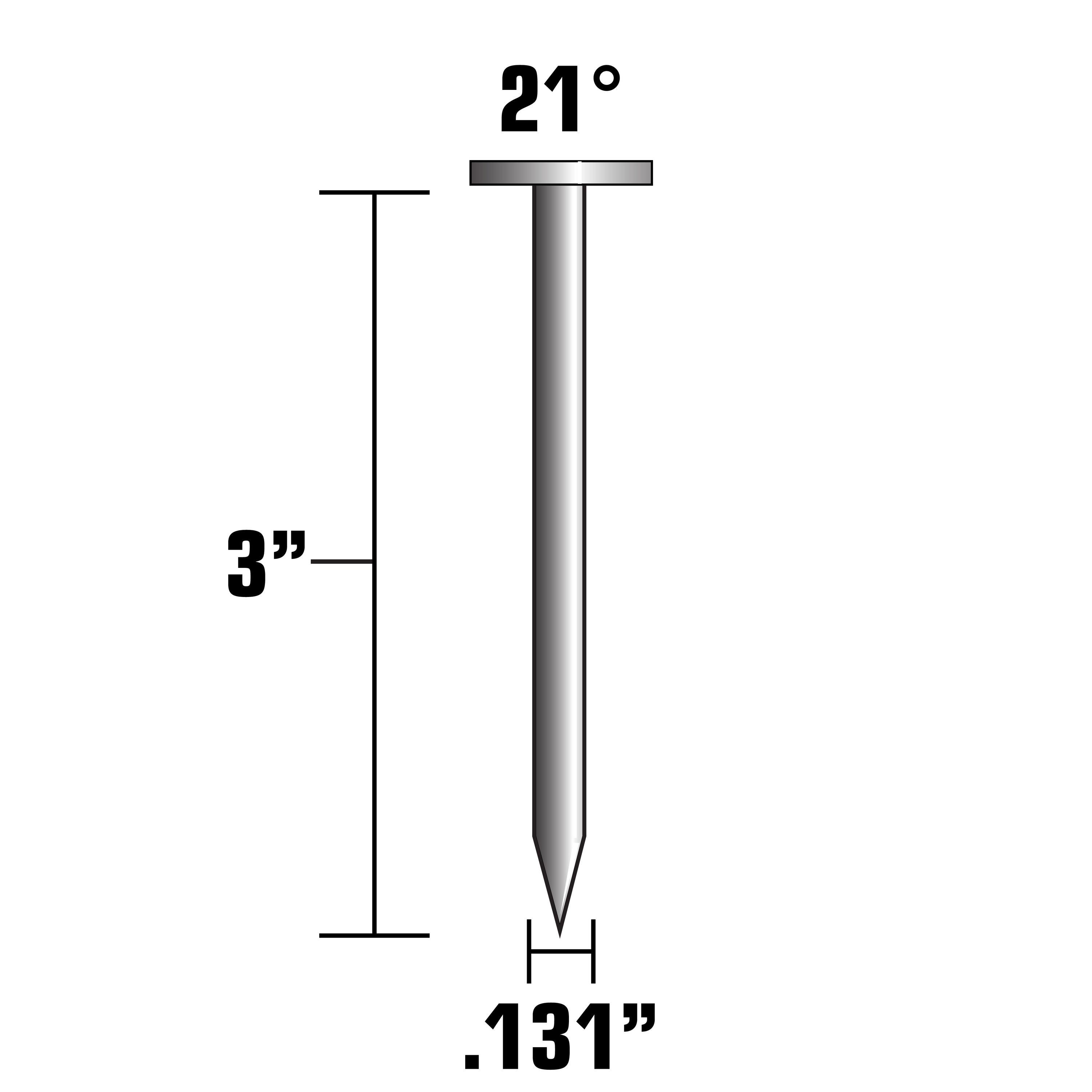 Clavos para armazón de colado con tallo liso y brillante de 21 grados, 0.131 pulg x 3 pulg - 1000 por caja