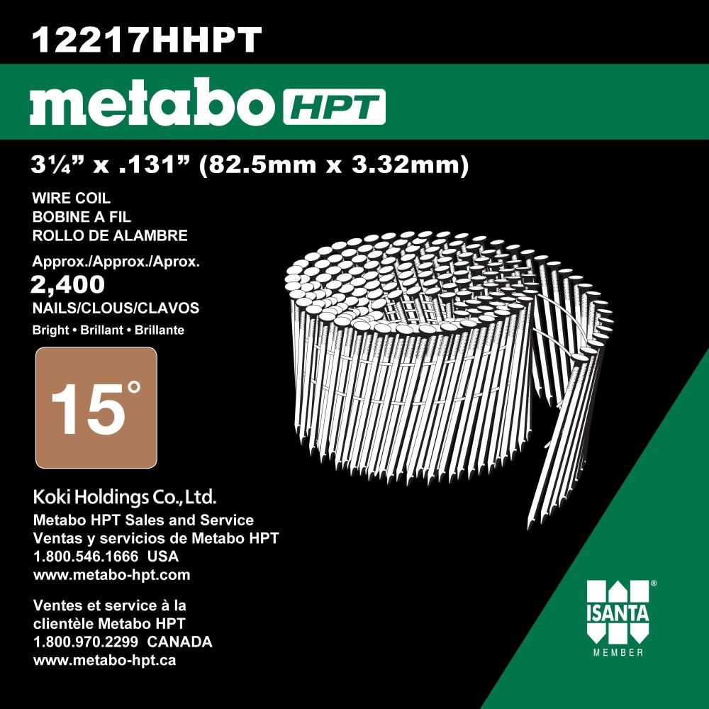 Clavos de armazón colados con vástago liso brillante de 15 grados Metabo HPT de 3-1/4 pulgadas x 0.131 pulgadas (2400 por caja) 12217HHPT