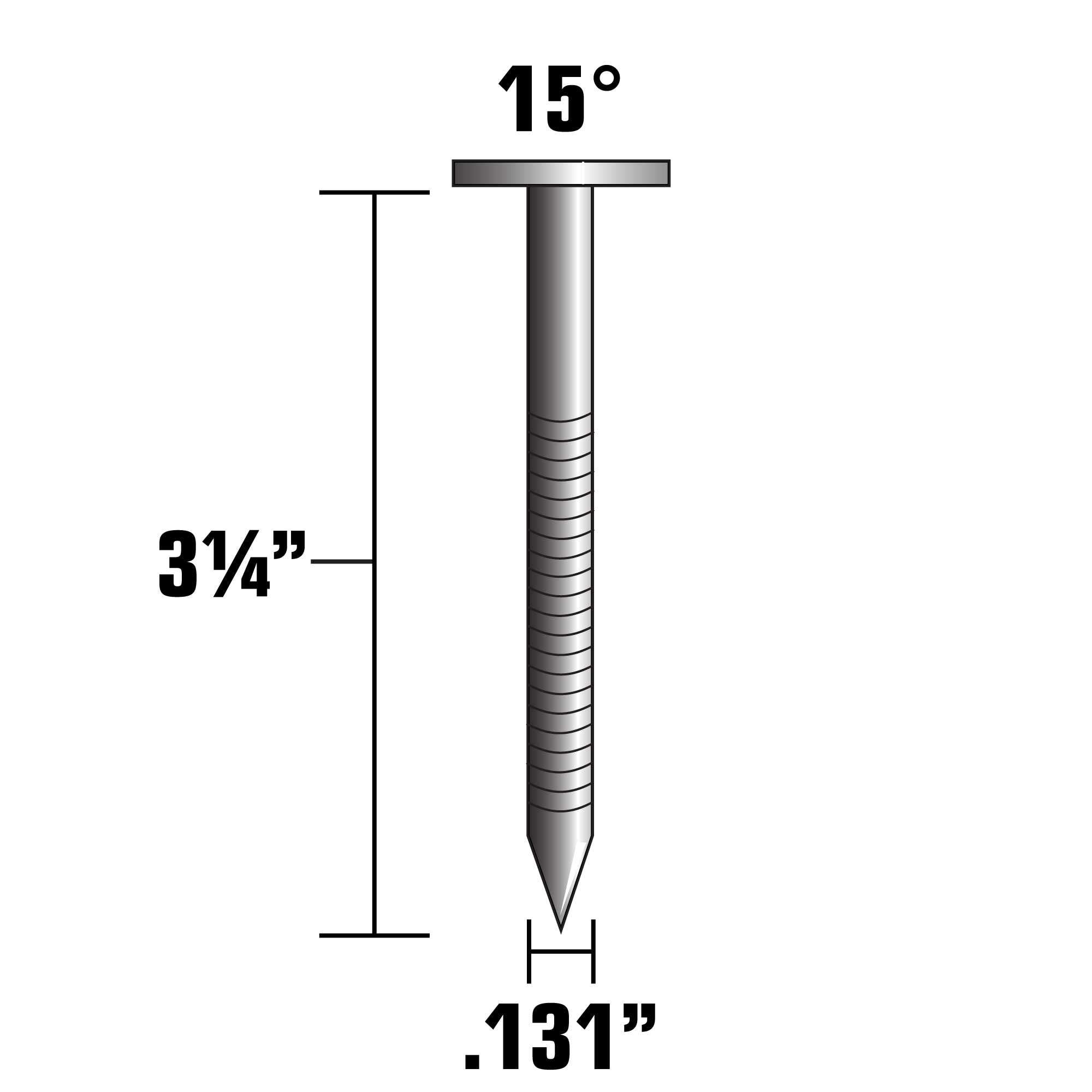 Clavos para Armazones Collated de 3-1/4 pulg x 0.131 pulg, galvanizados por inmersión en caliente, de 15 grados, lisos - 2400 unidades por caja