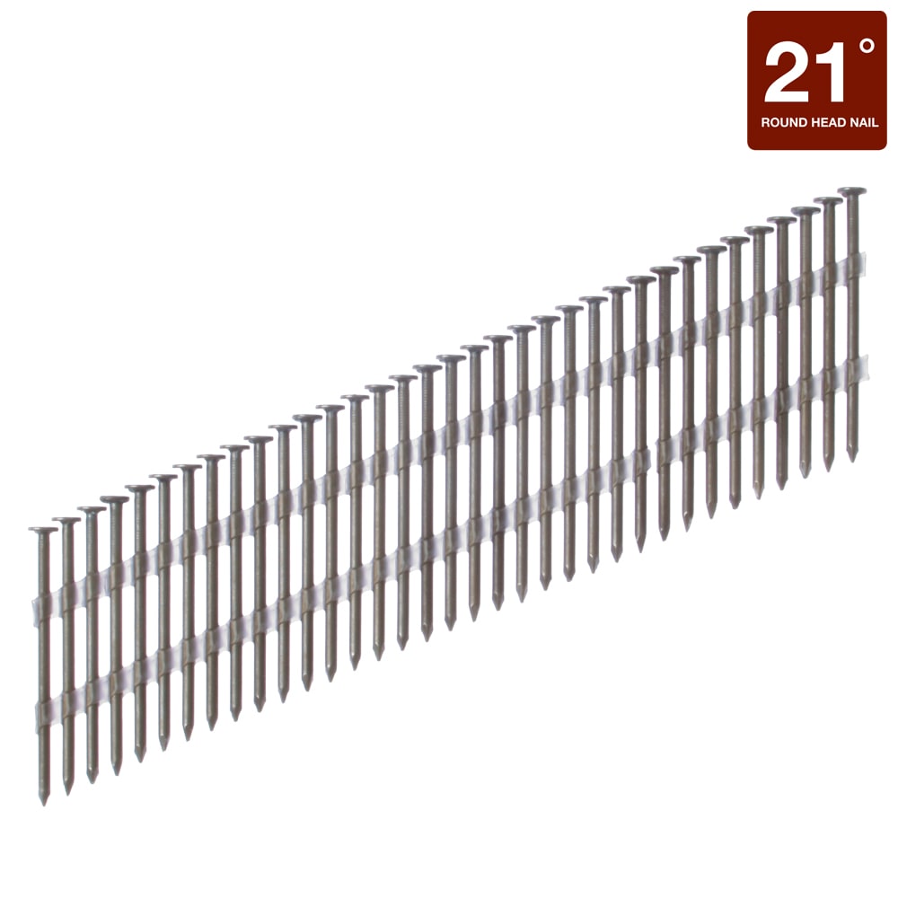 Clavos para estructuras Paslode de 3 pulgadas x 0.12 pulgadas, 21 grados, con vástago liso y brillante, en tiras (2000 por caja) 212062.