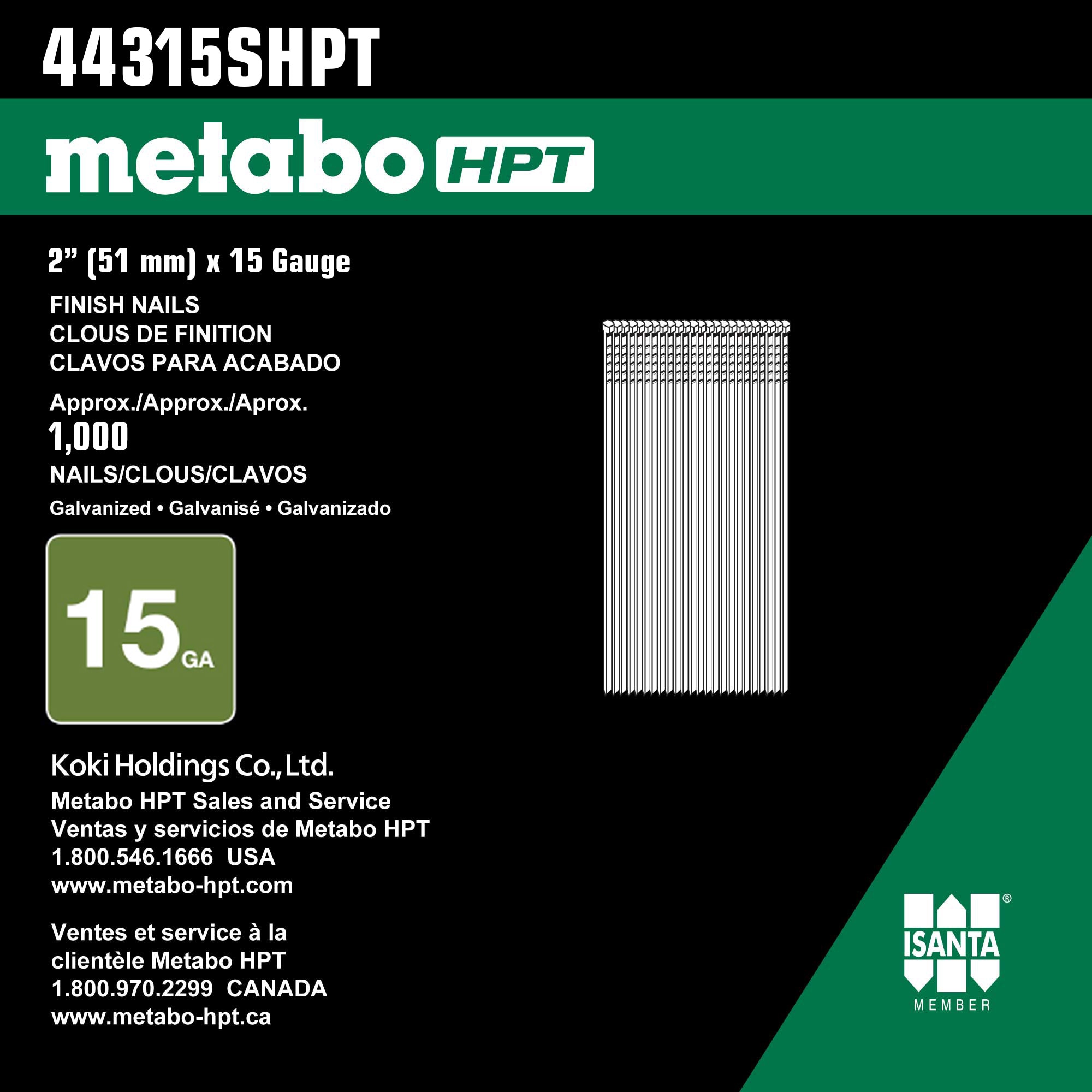 Clavos de Acabado Rectos de Acero Inoxidable de Calibre 15 de 2 Pulgadas, 1000 por Caja